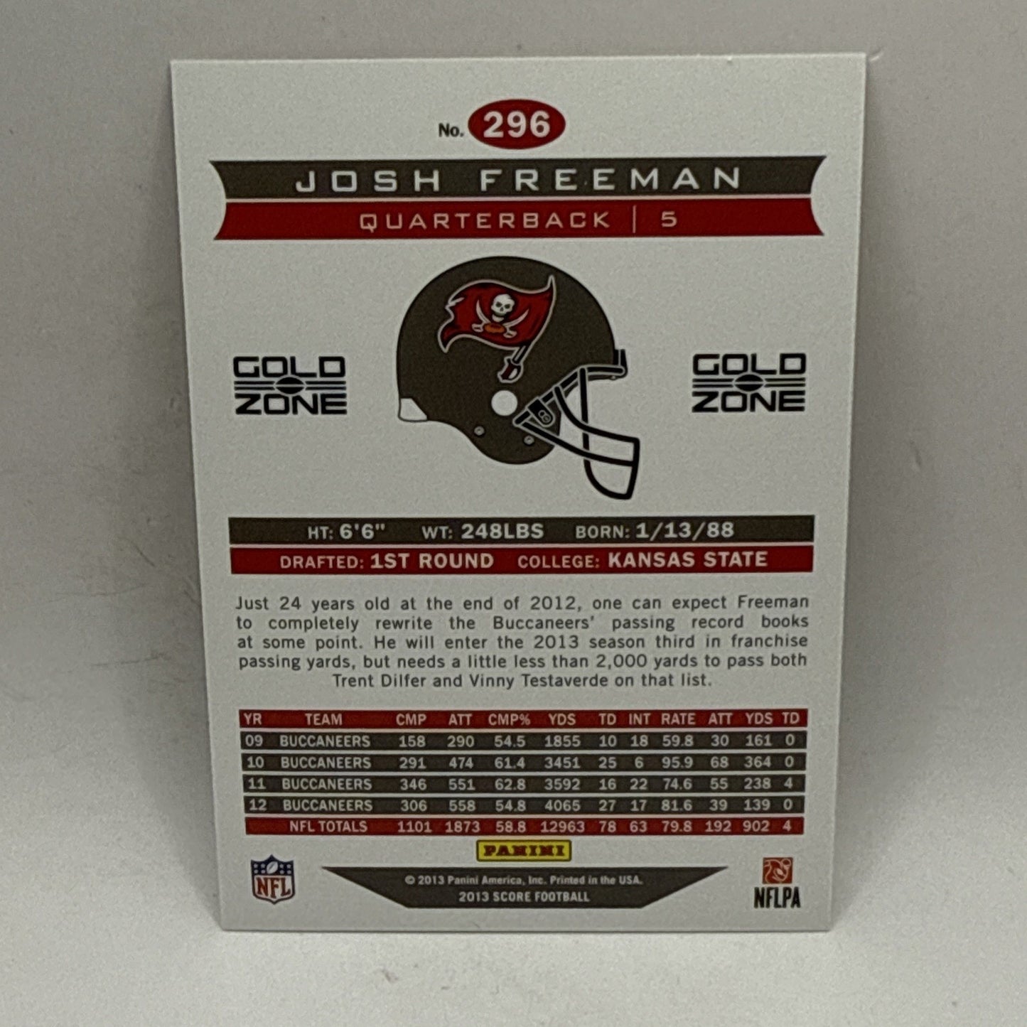 2013 Score Franchise Gold Zone /50 Josh Freeman #296 NFL Tampa Bay Buccaneers