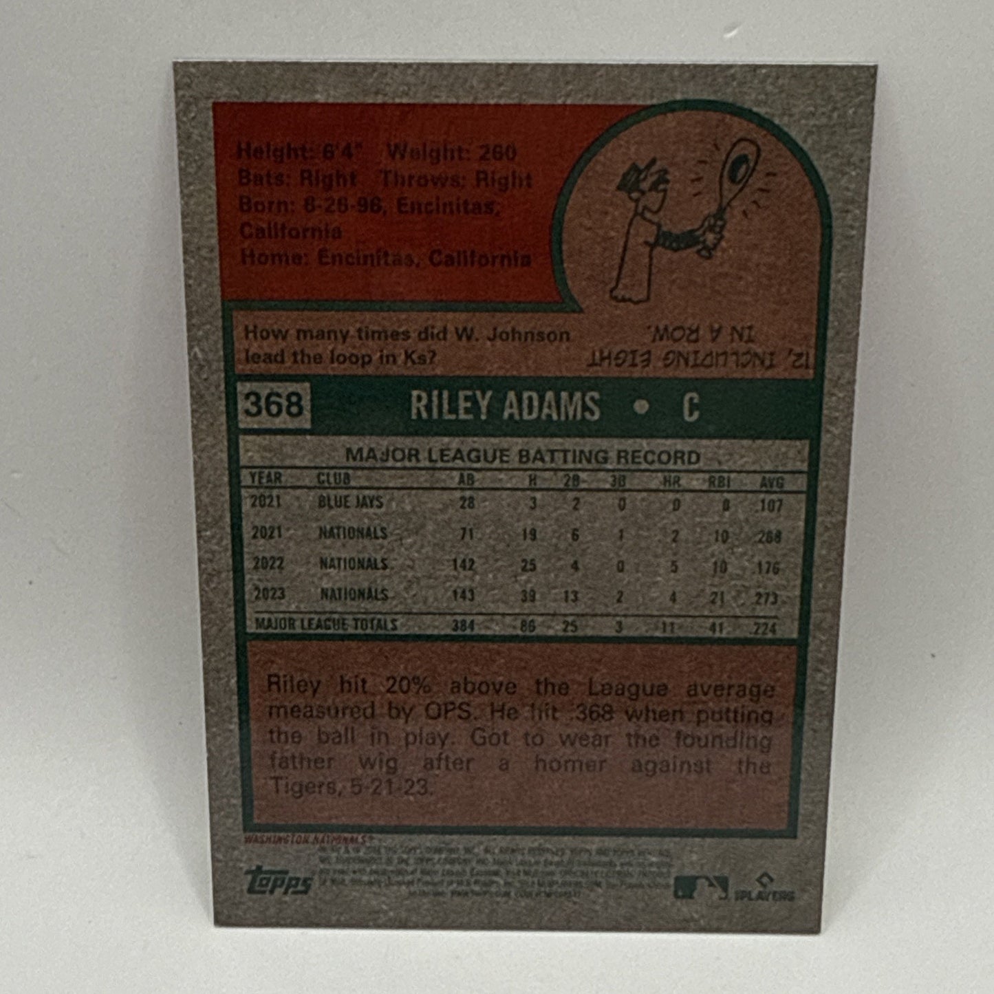 2024 TOPPS HERITAGE #368 RILEY ADAMS CHROME /699 WASHINGTON NATIONALS