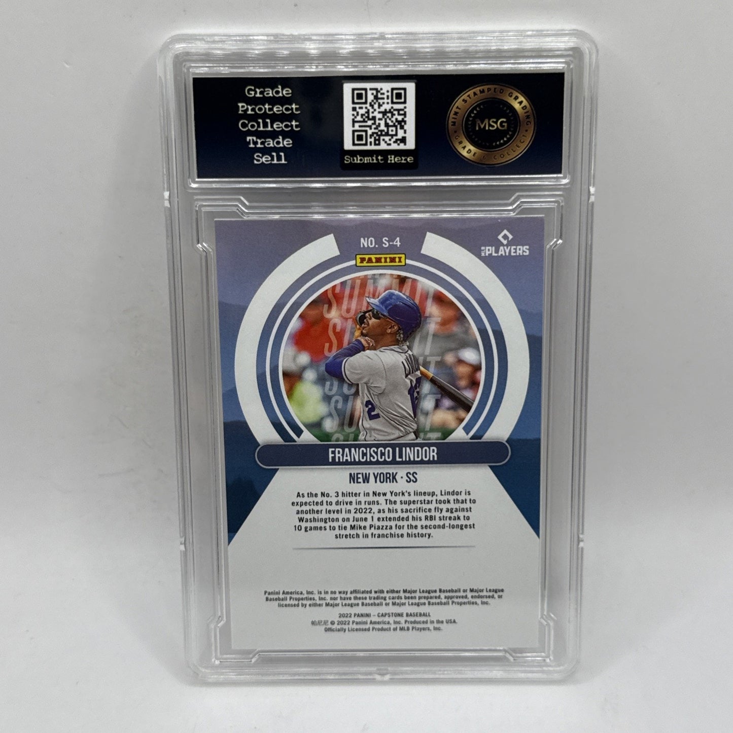 2022 Panini Capstone-Summit-Francisco Lindor #S-4 Graded 10 MLB New York