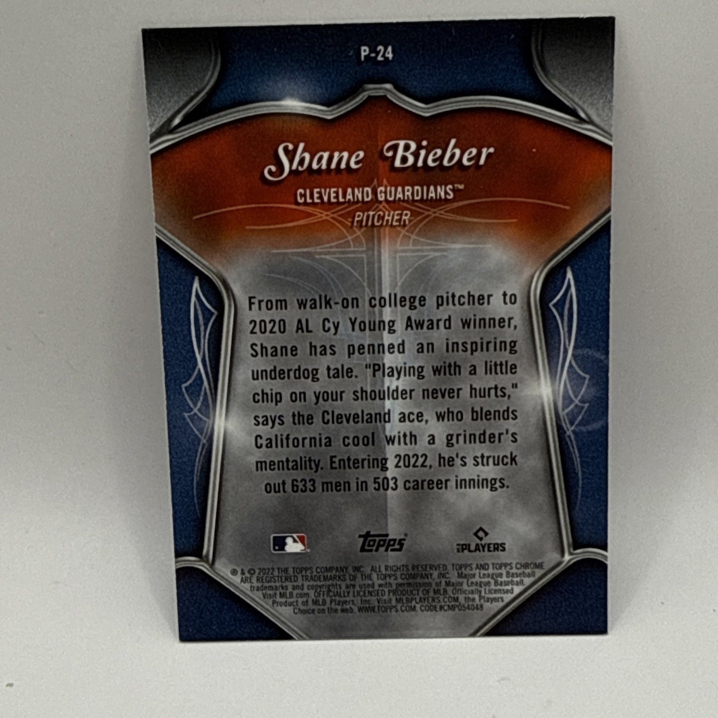 2022 Topps Chrome Pinstriped #P24 Shane Bieber Guardians