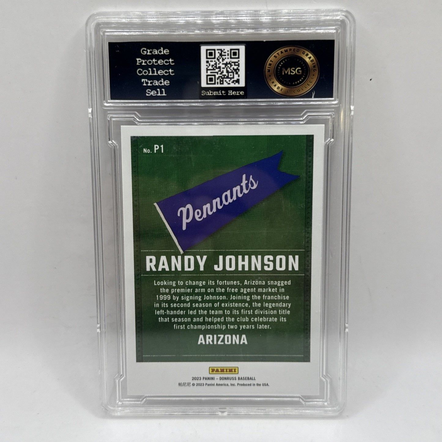 Randy Johnson Pennants Holo 2023 Donruss Card #P1 Diamondbacks Graded 10