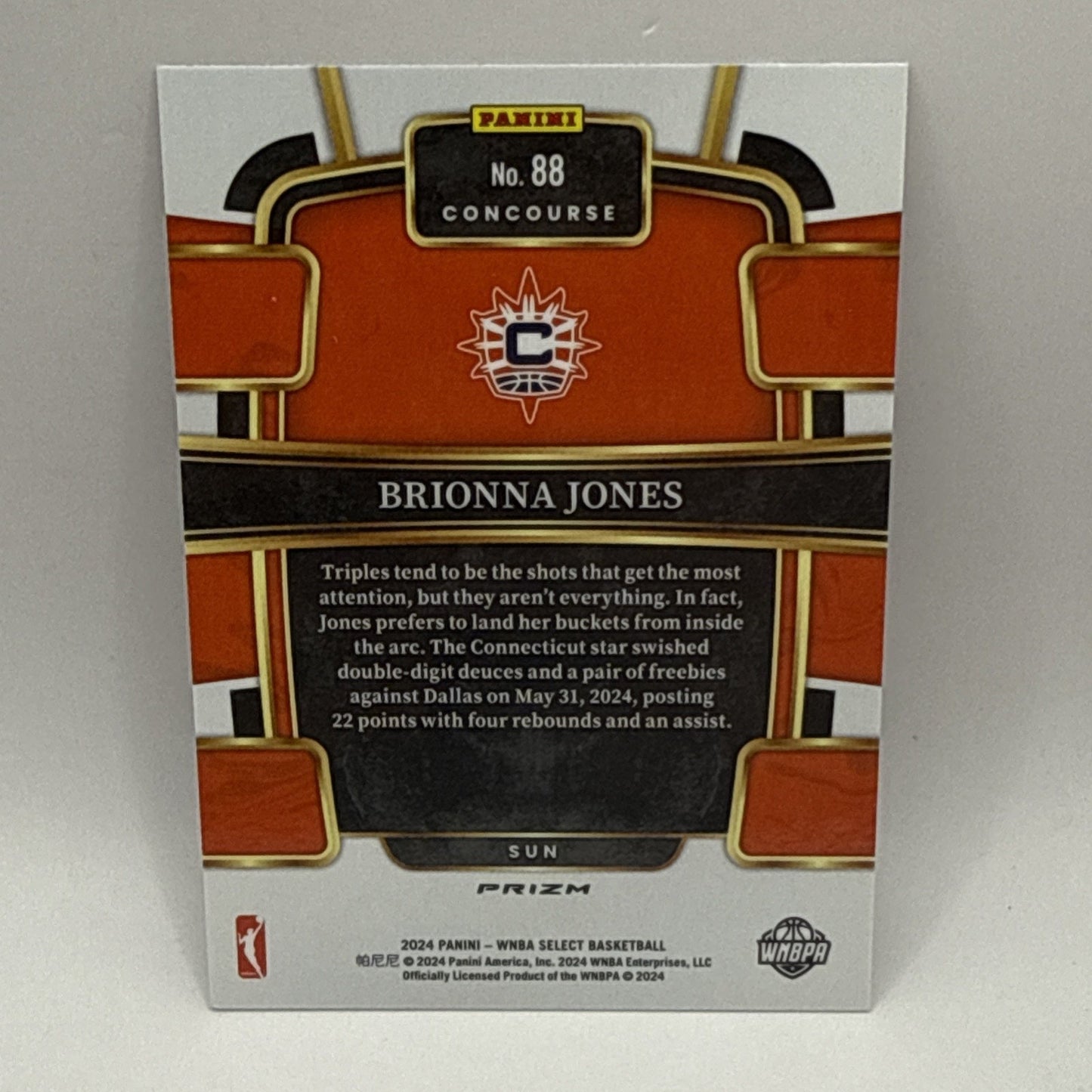 2024 Select WNBA Brionna Jones Silver Flash #88 Connecticut Sun Basketball Card