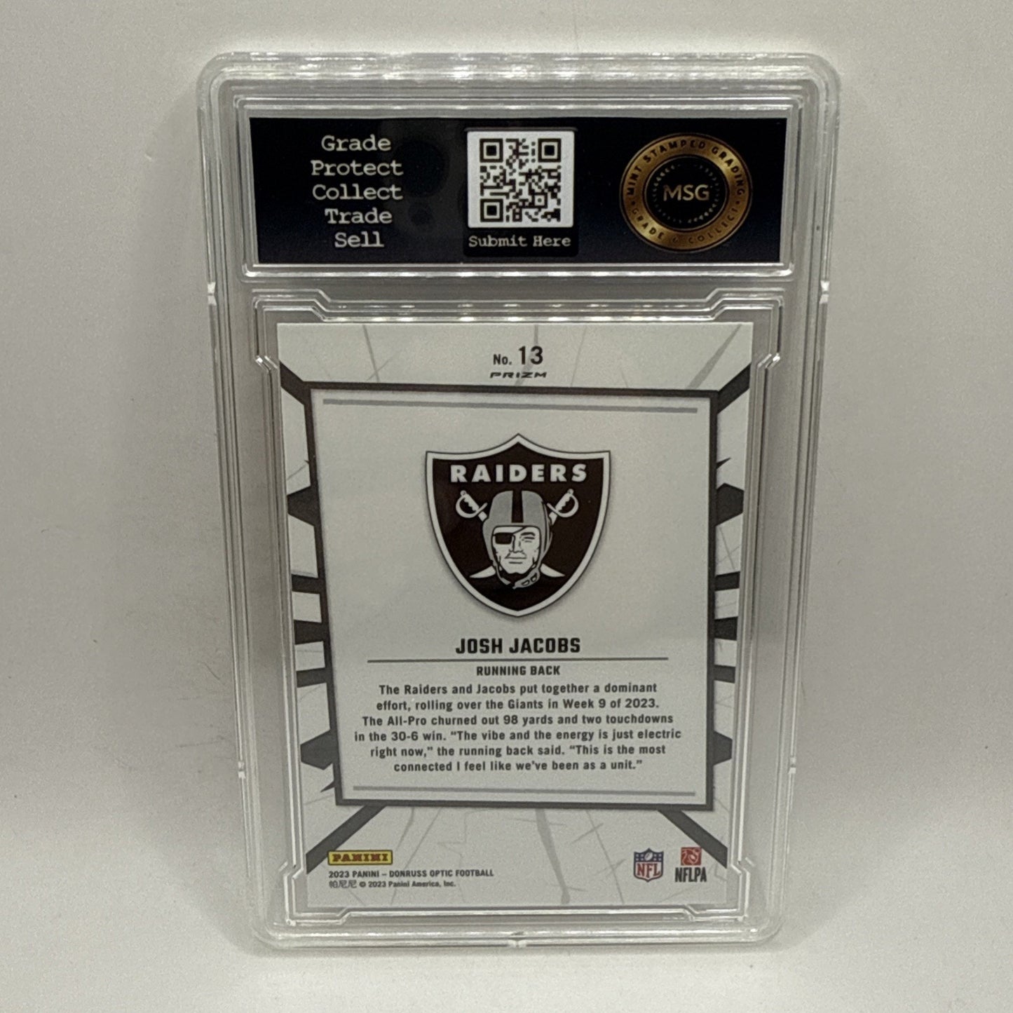 2023 JOSH JACOBS Panini Donruss Optic My House Silver Prizm Raiders Graded 10