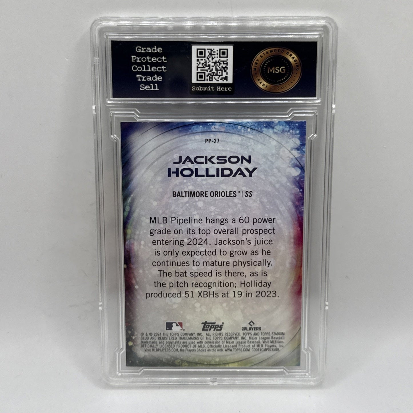 2024 Topps Stadium Club - Power Packed #PP-27 Jackson Holliday (RC) Graded 8