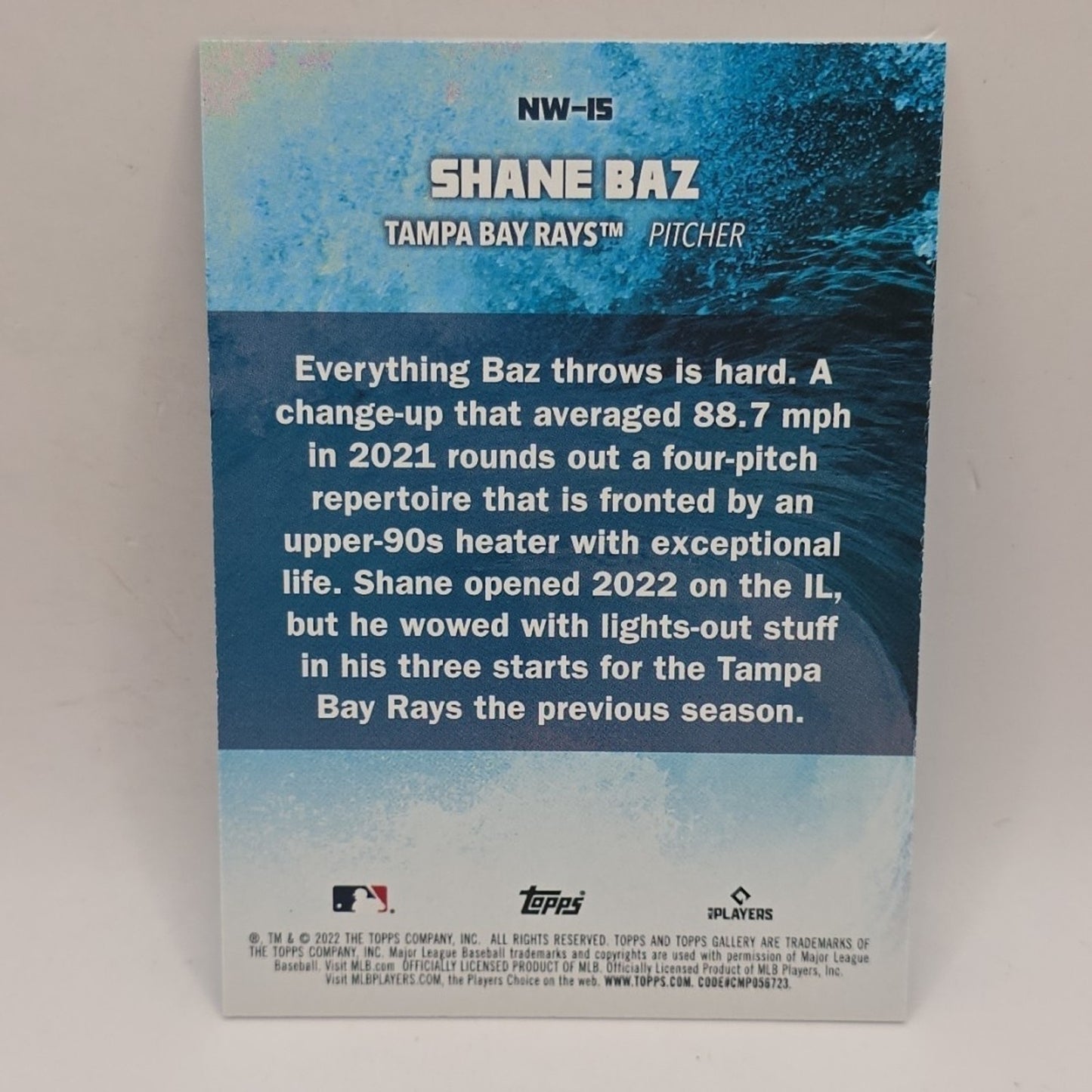 Shane Baz 2022 Topps Gallery Next Wave RC Rookie Card #NW-15 MLB Tampa Bay Rays
