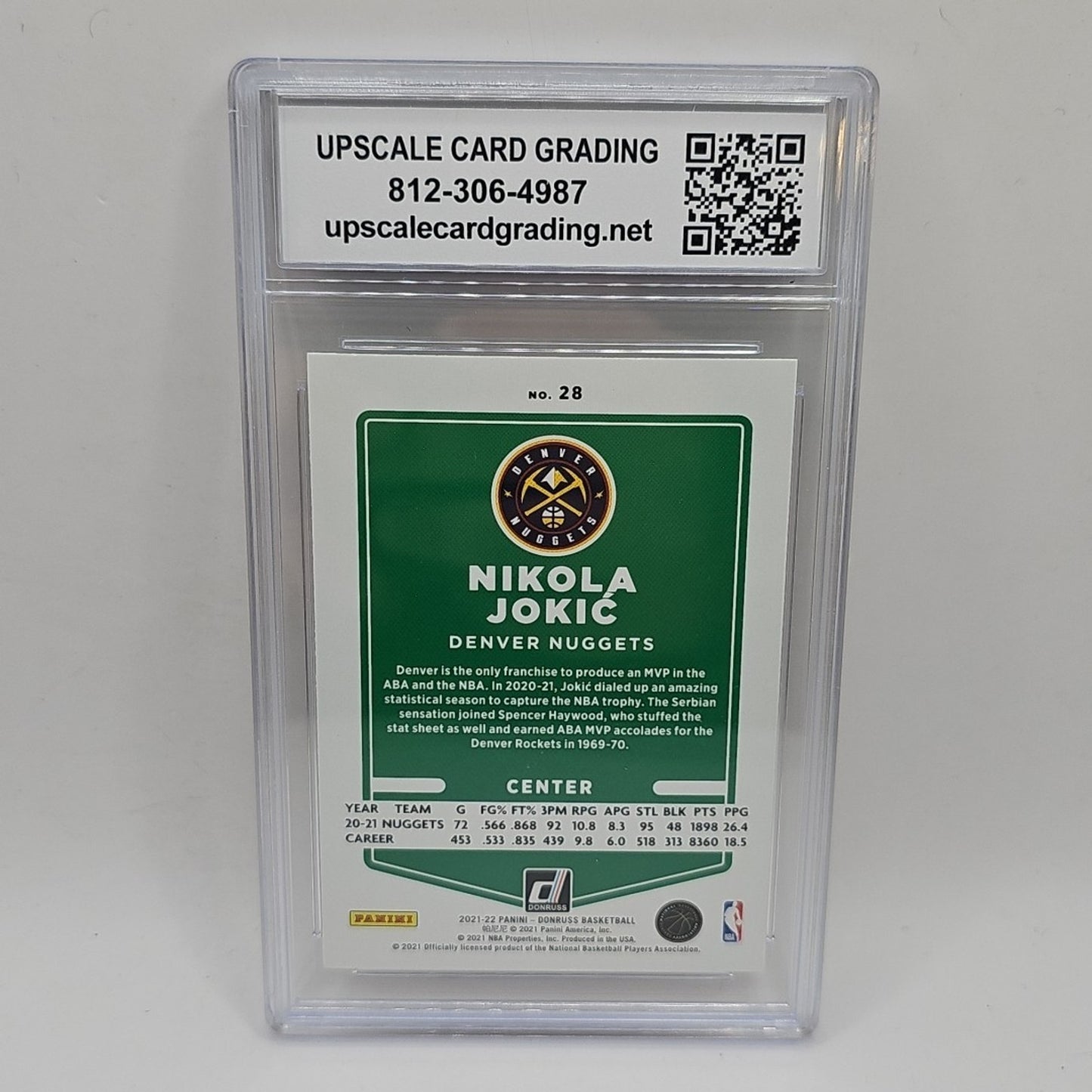 2022 Donruss Nikola Jokic #28 Holo Green and Yellow Laser Denver Nuggets Graded