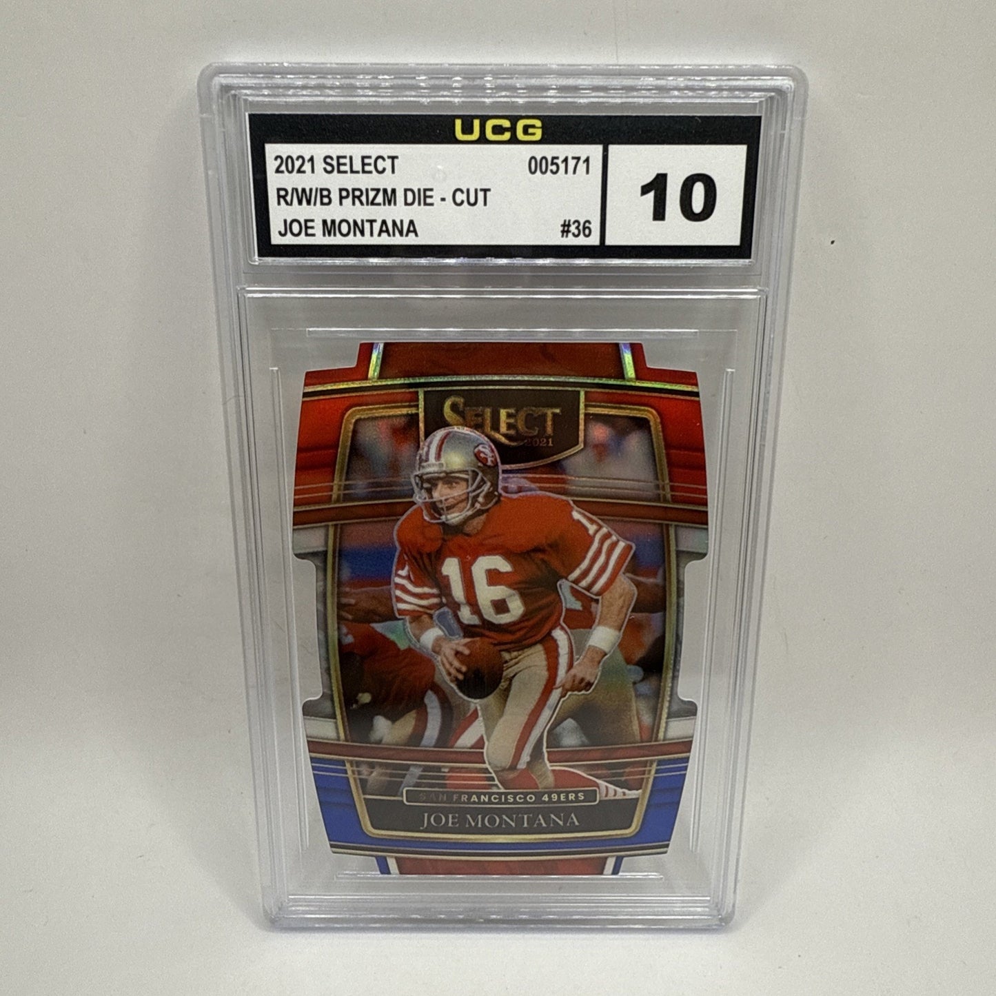 2021 Panini Select - Red White Blue Prizm Die Cur #36 Joe Montana 49ers Graded