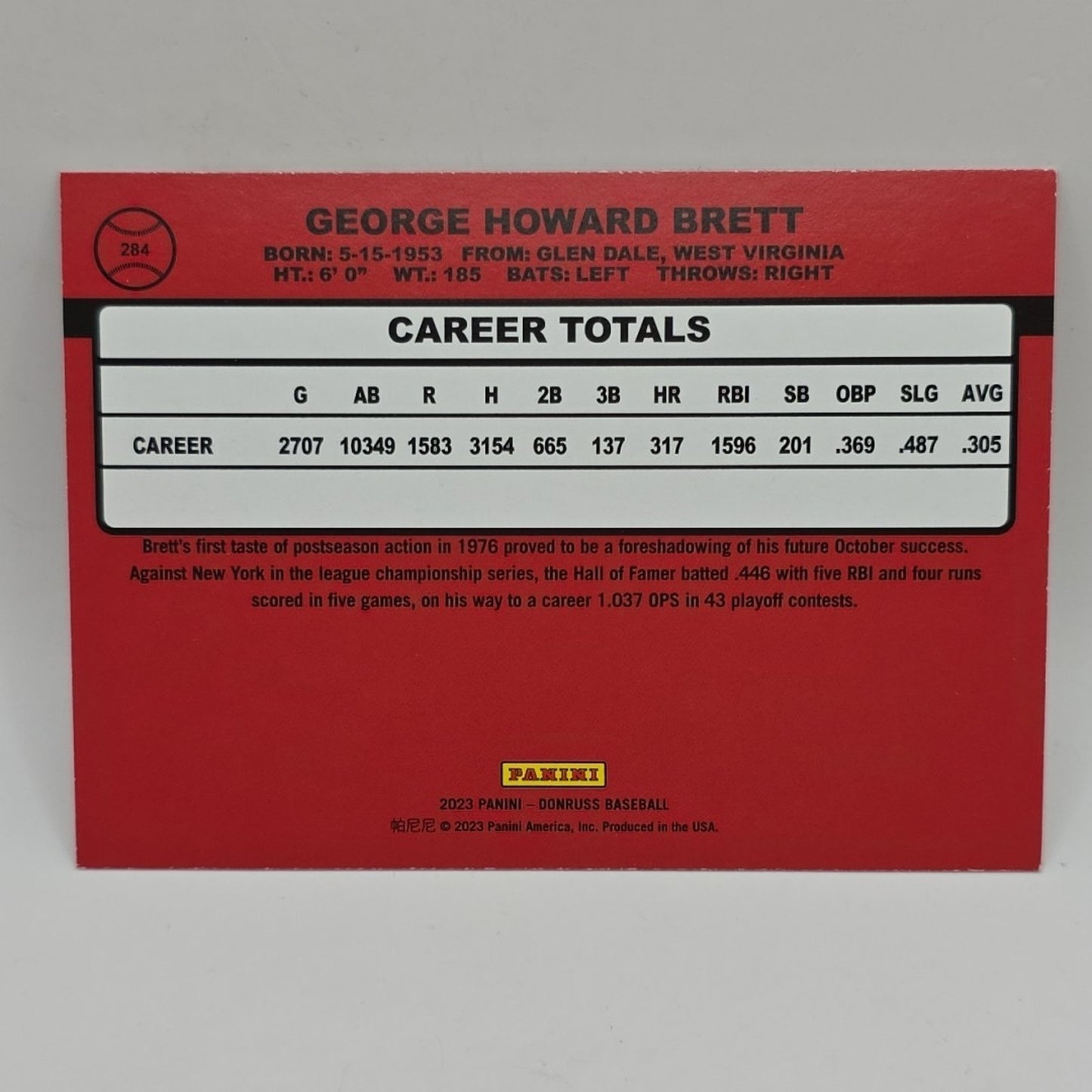 2023 Donruss George Brett #284 Holo Orange Kansas City Royals MLB