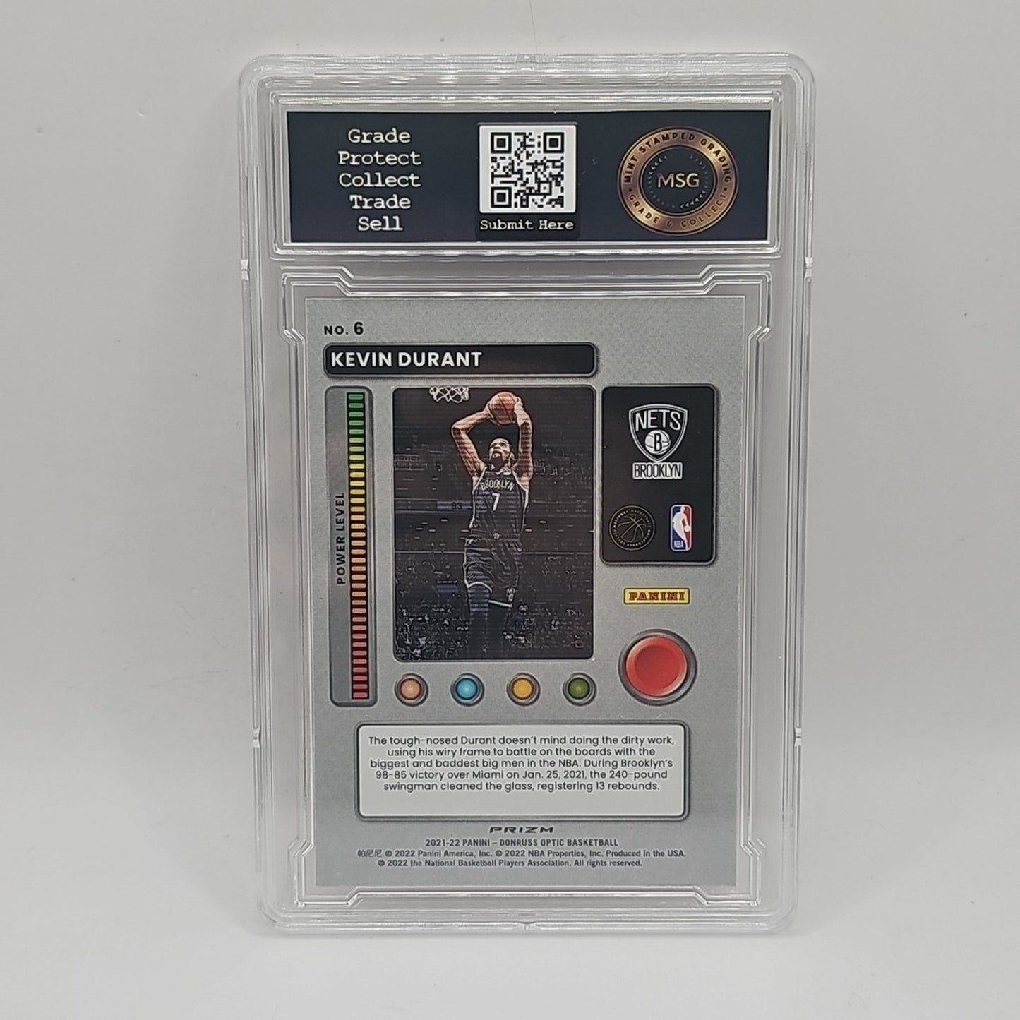 2021-22 DONRUSS OPTIC T-MINUS 321 PURPLE PRIZM KEVIN DURANT MSG GRADED 9 MINT