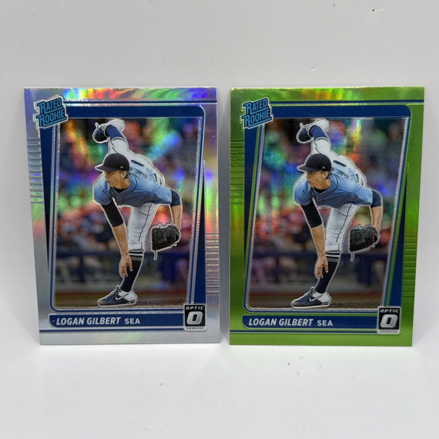 2021 Panini Optic Baseball Logan Gilbert Rated Rookie Silver & Green Holo Prizm