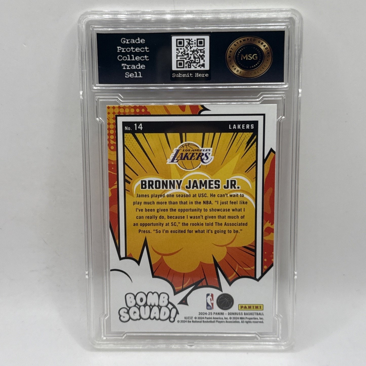 2024-25 Panini Donruss Basketball Bronny James Jr (RC) Bomb Squad! LA Lakers #14