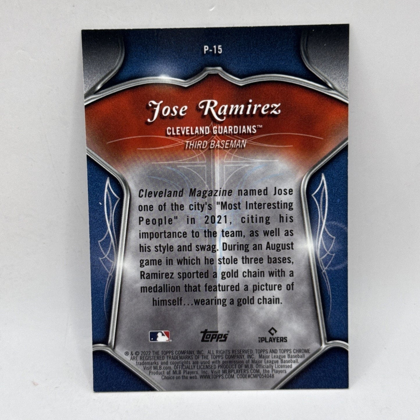 2022 Topps Chrome Jose Ramirez Pinstriped Insert #P-15 Guardians MLB