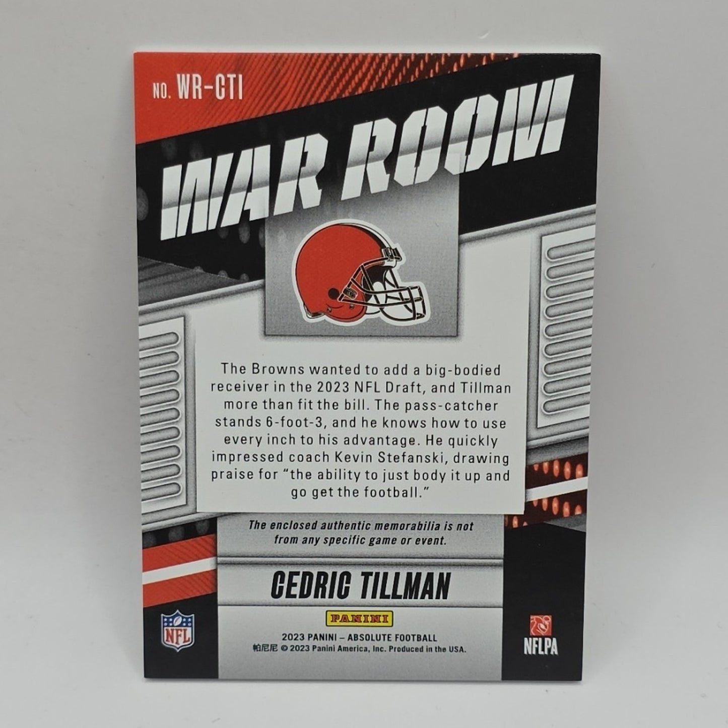 2023 Panini Absolute War Room Materials Cedric Tillman #WR-CTI Browns /199