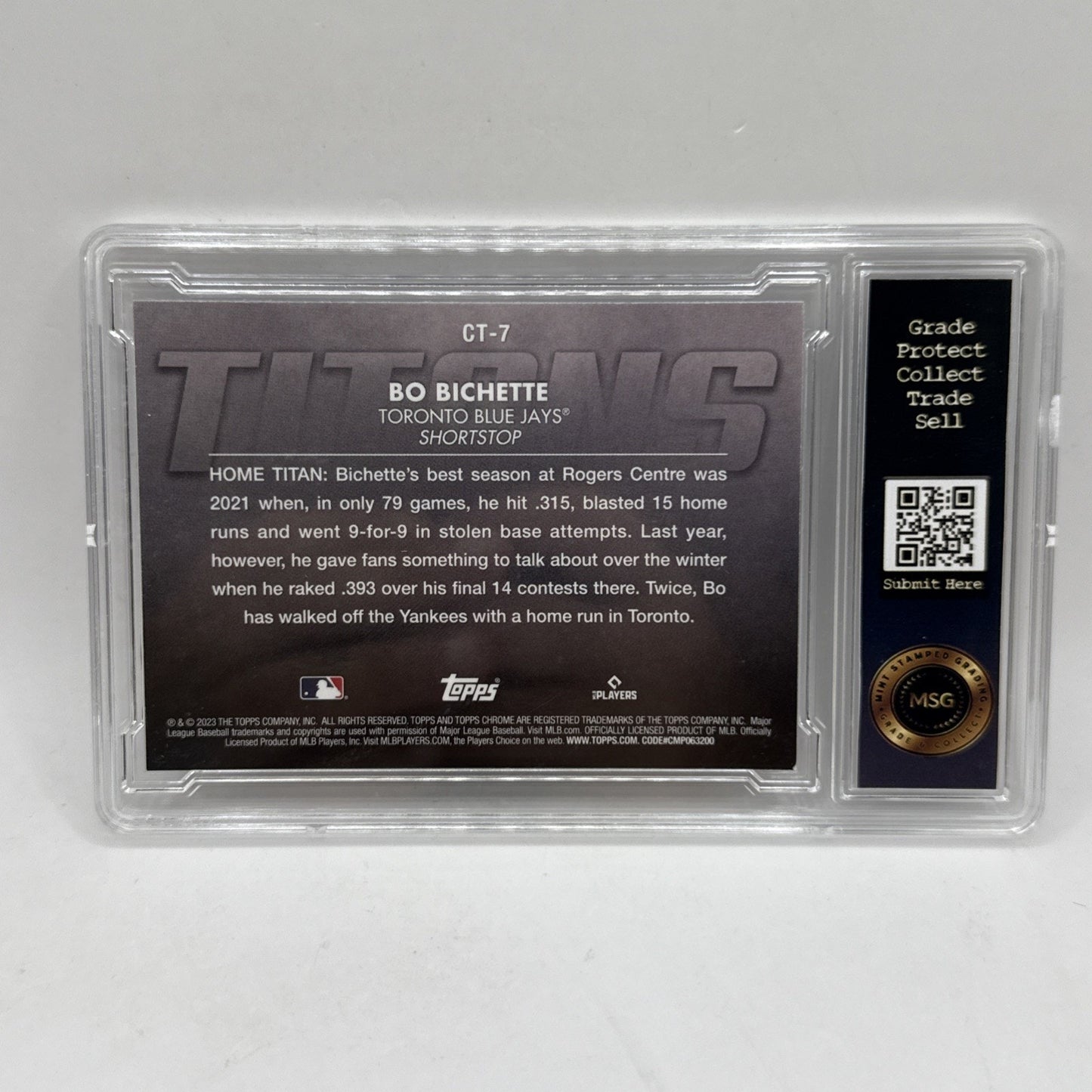 2023 Topps Chrome - Chrome Titans #CT-7 Bo Bichette Graded 10 Gem Mint MLB
