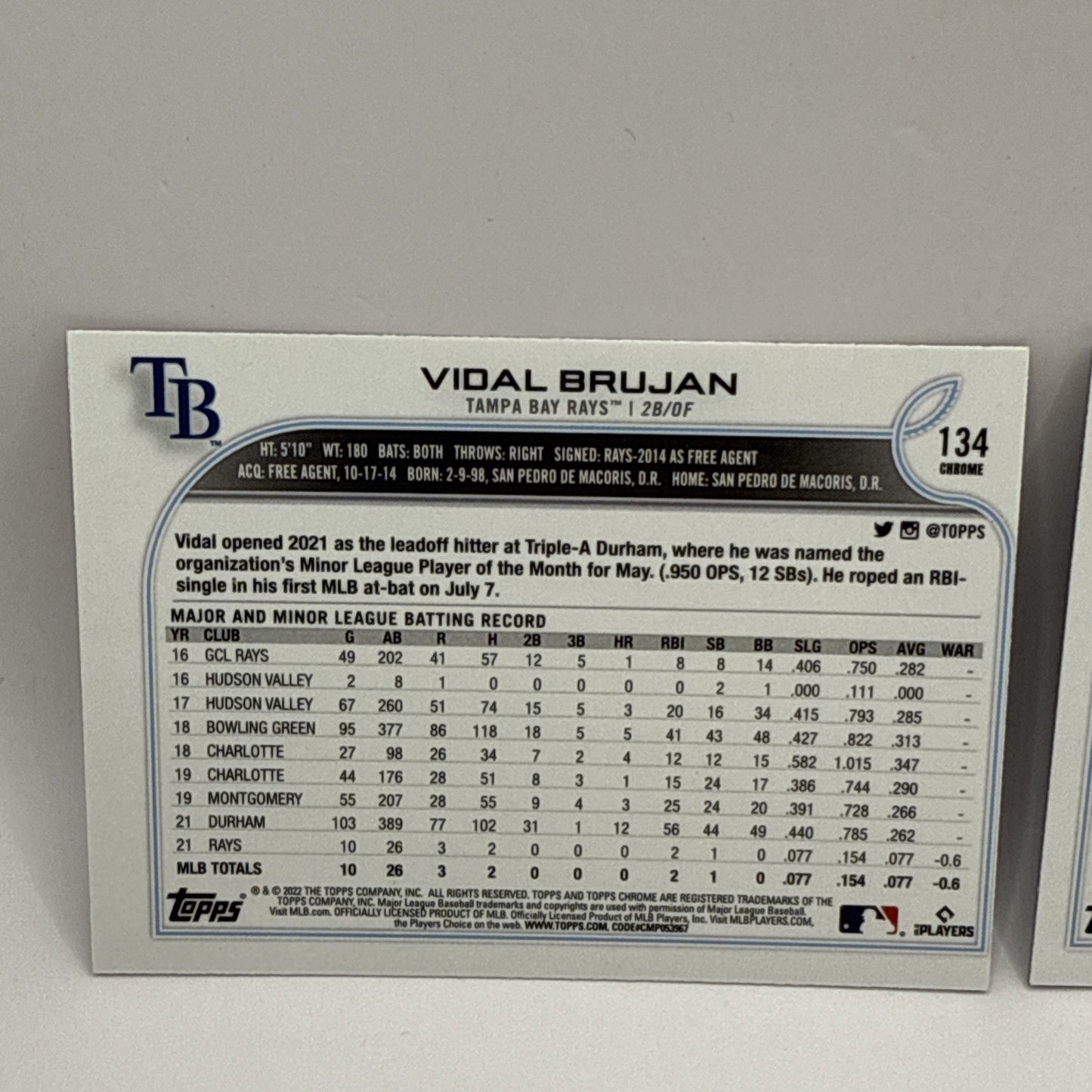 2022 Topps Chrome Vidal Brujan Pink Refractor #134 Tampa Bay Rays MLB