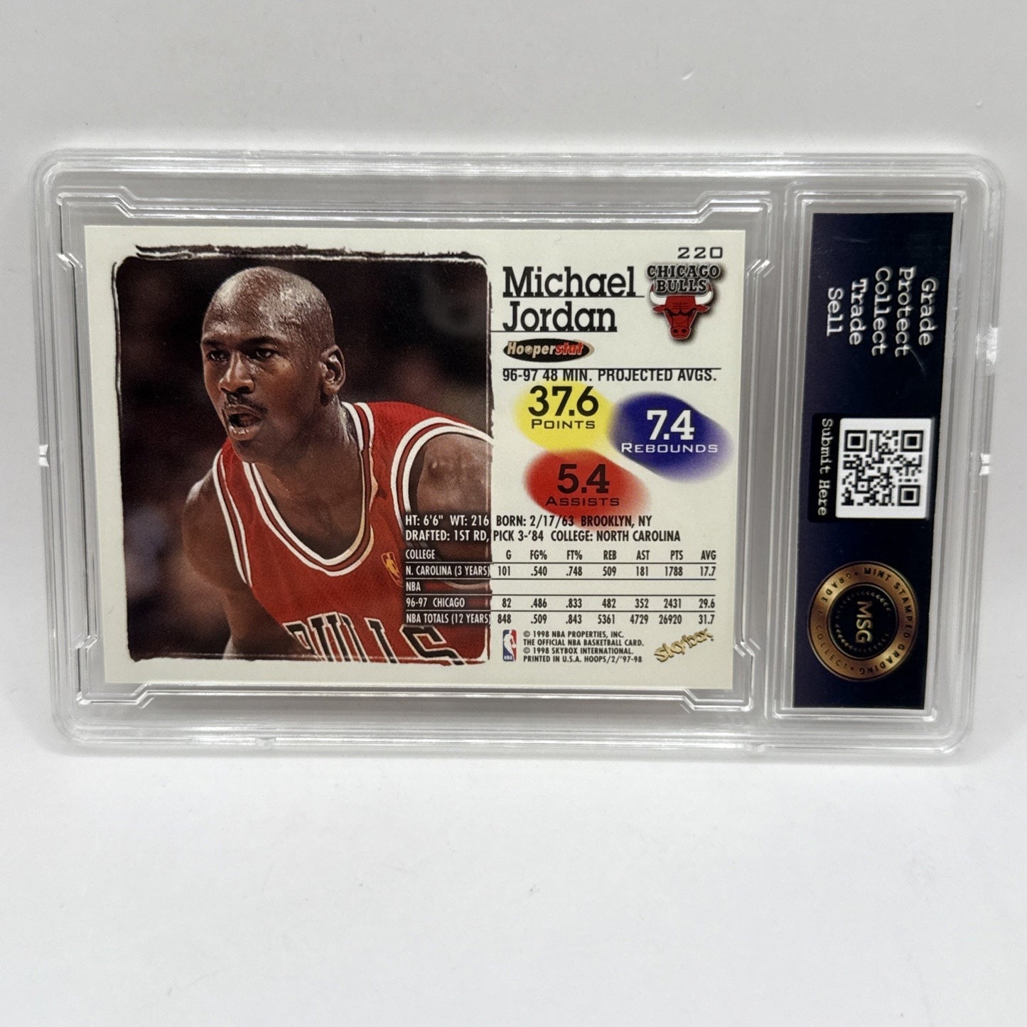 Michael Jordan 1998 NBA Hoops Chicago Bulls #220 Graded 9 HOF Card
