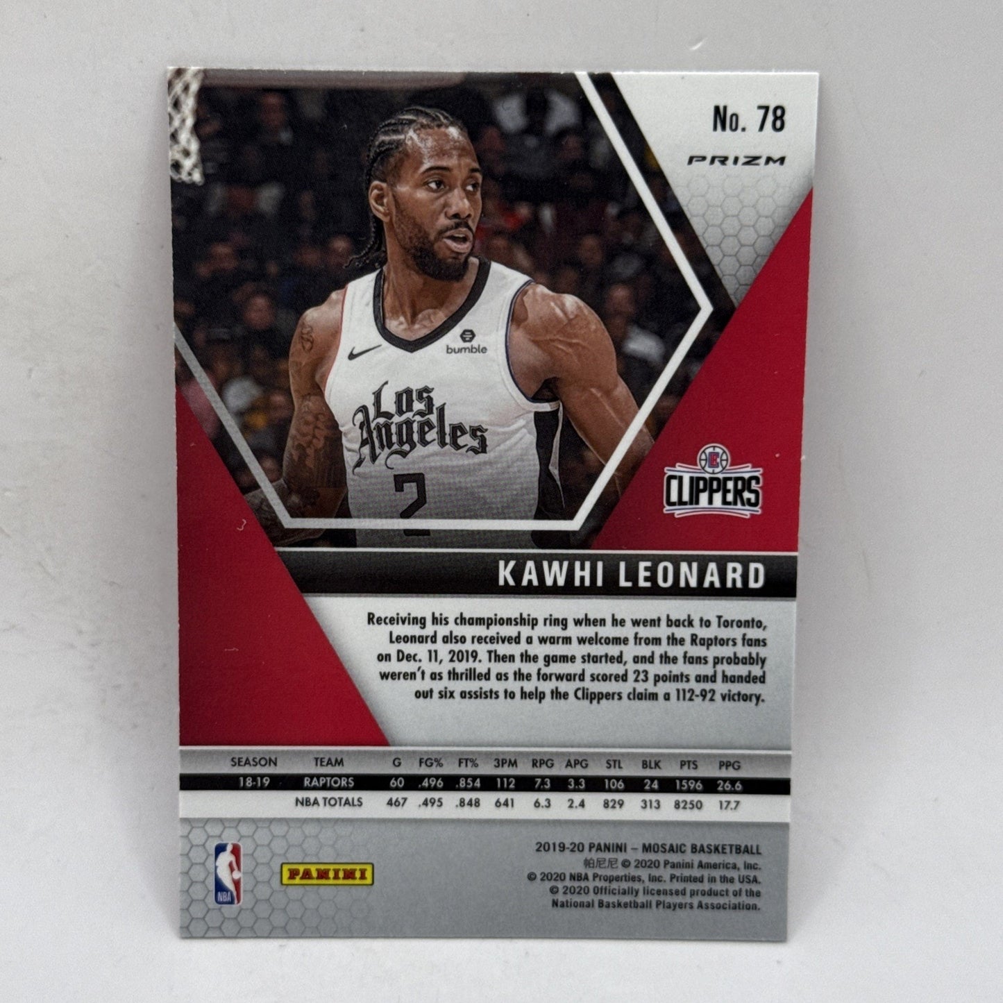 KAWHI LEONARD 2019-20 PANINI MOSAIC PINK CAMO PRIZM LOS ANGELES CLIPPERS #78