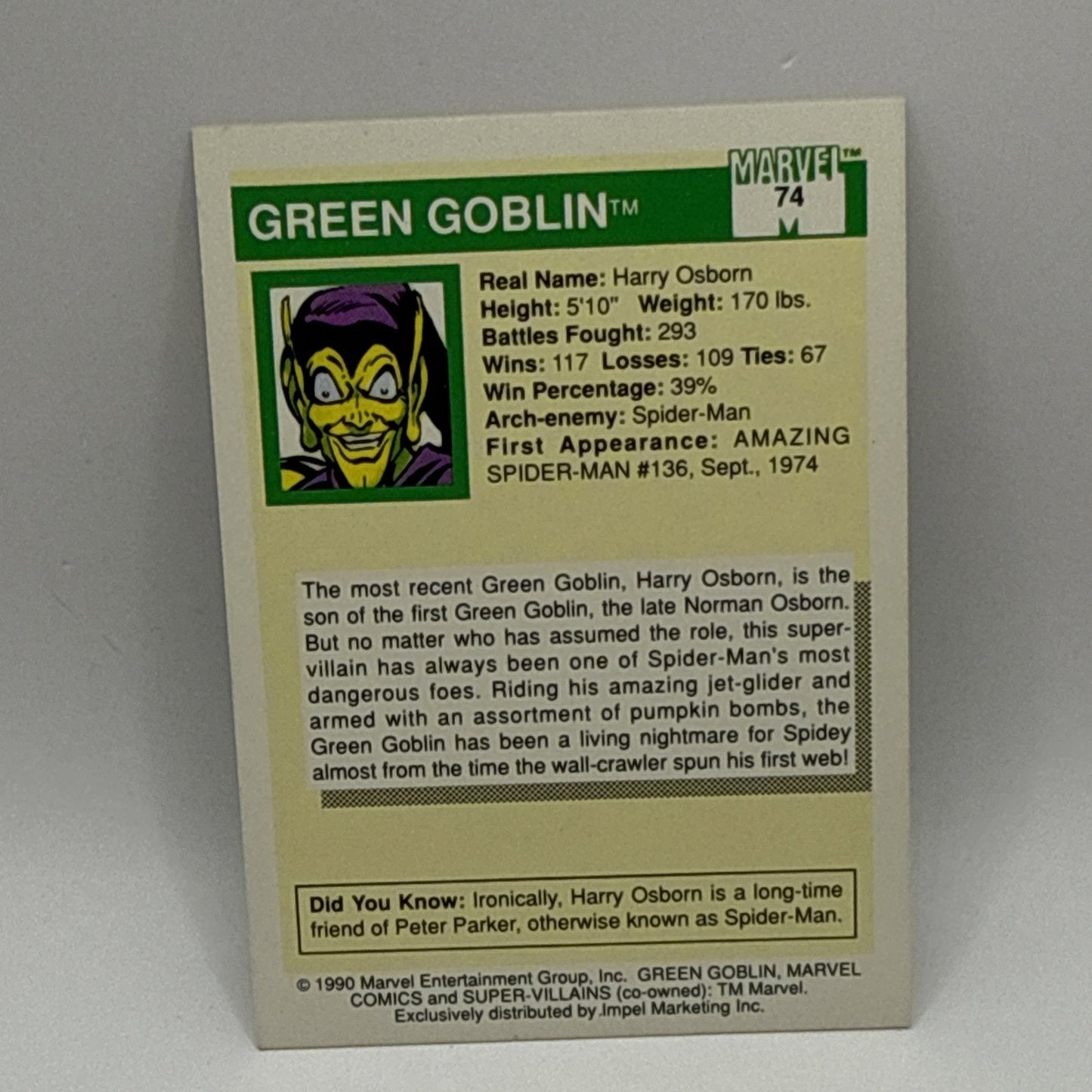Green Goblin 1990 Impel Marvel Universe #74 Super-Villains Vintage Card