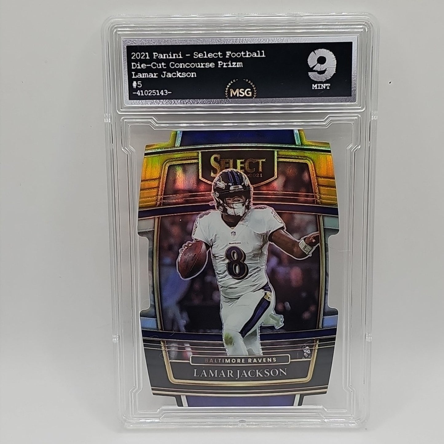 2021 Select Prizm Concourse Yellow & Blue Die Cut Lamar Jackson Graded 9 Mint