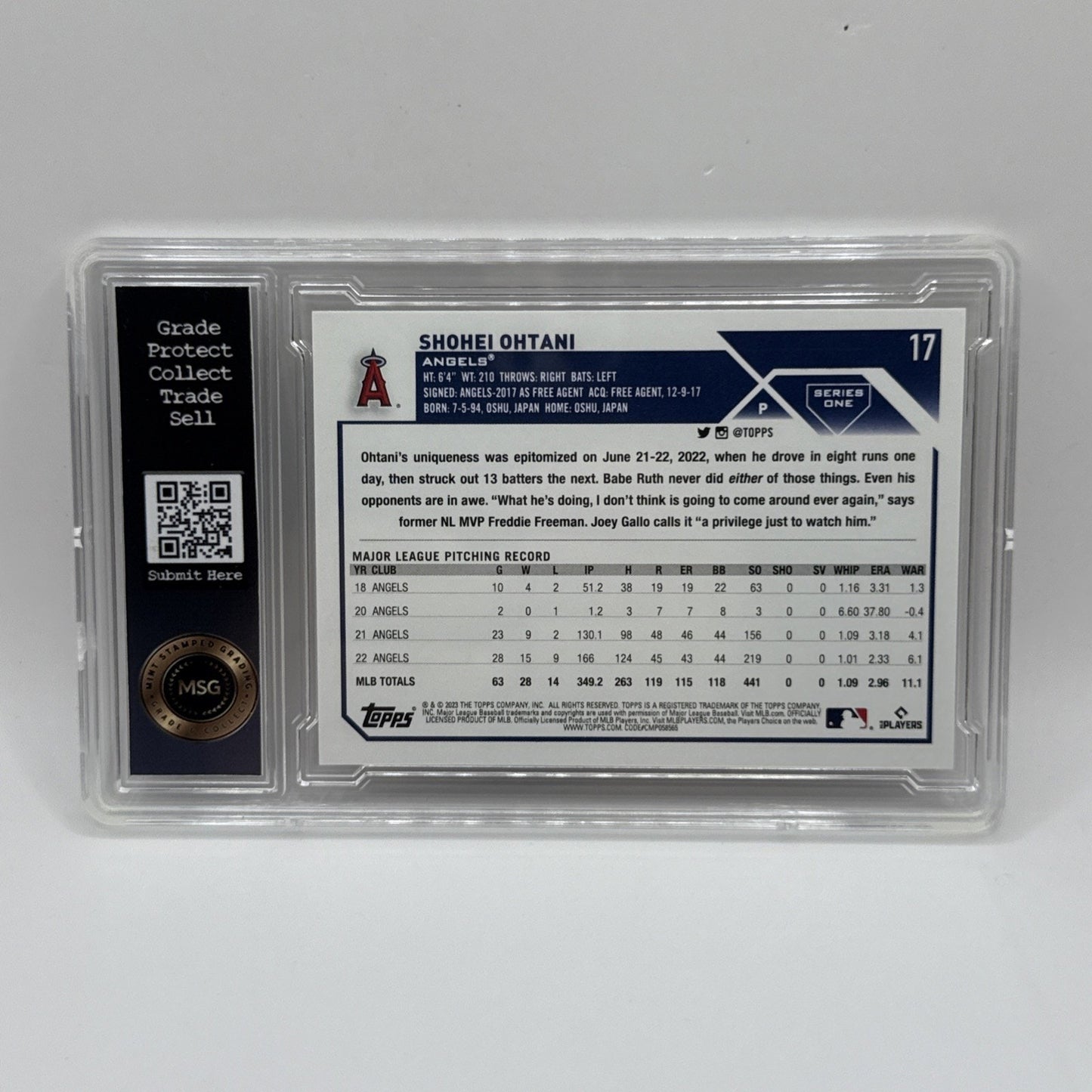2023 Topps Series One - 1st Edition - #17 Shohei Ohtani Graded 10 Angels Dodgers