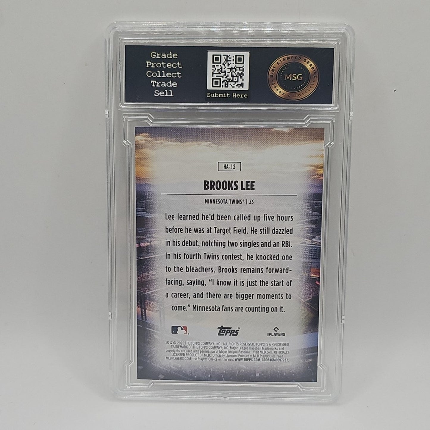 2025 Topps Series 1 Home Field Advantage Brooks Lee RC SP #HA-12 MSG GRADED 9