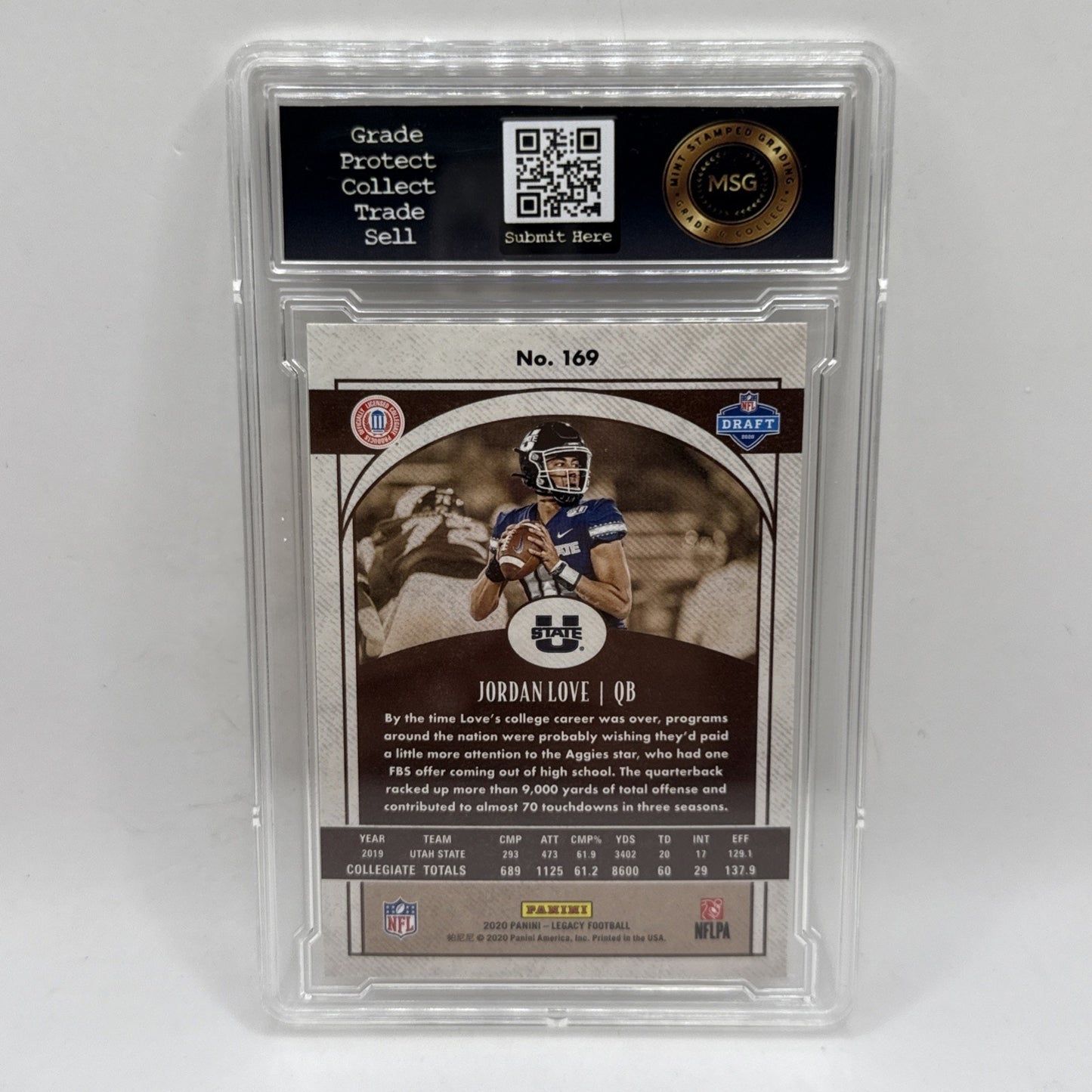 2020 Panini Legacy #169 Jordan Love Rookie Green Bay Packers NFL Graded 9 Mint