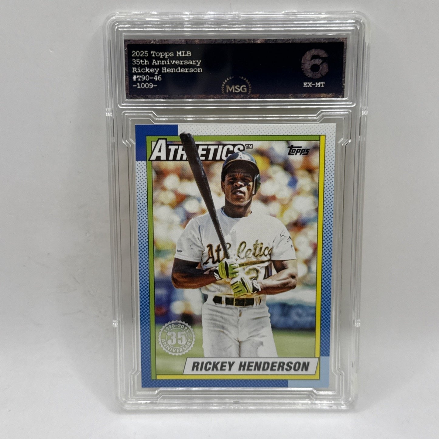 2025 Topps Series 1 35th Anniversary #T90-46 Rickey Henderson, HOF Graded 6 MLB