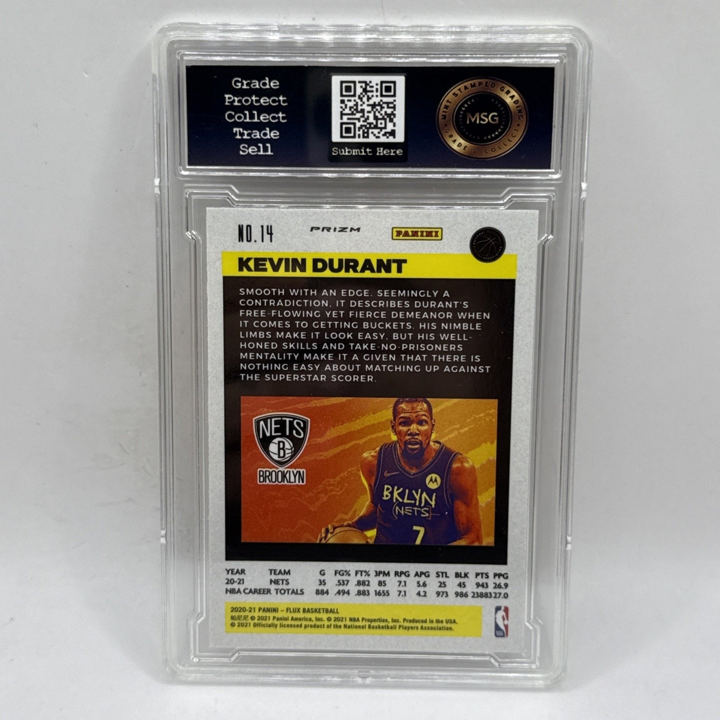 2020 Panini Flux Laser #14 Kevin Durant Prizm Brooklyn Nets Graded 9 Mint NBA