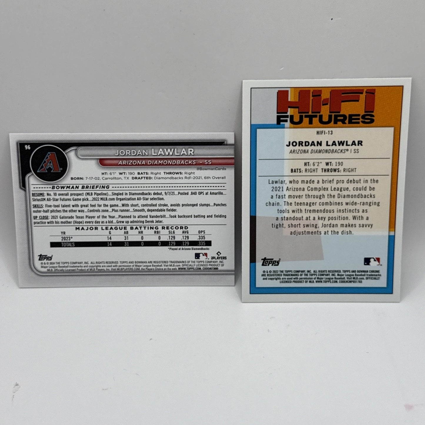 2024 Bowman Jordan Lawler RC Arizona Diamondbacks #96 Rookie And Foil Card