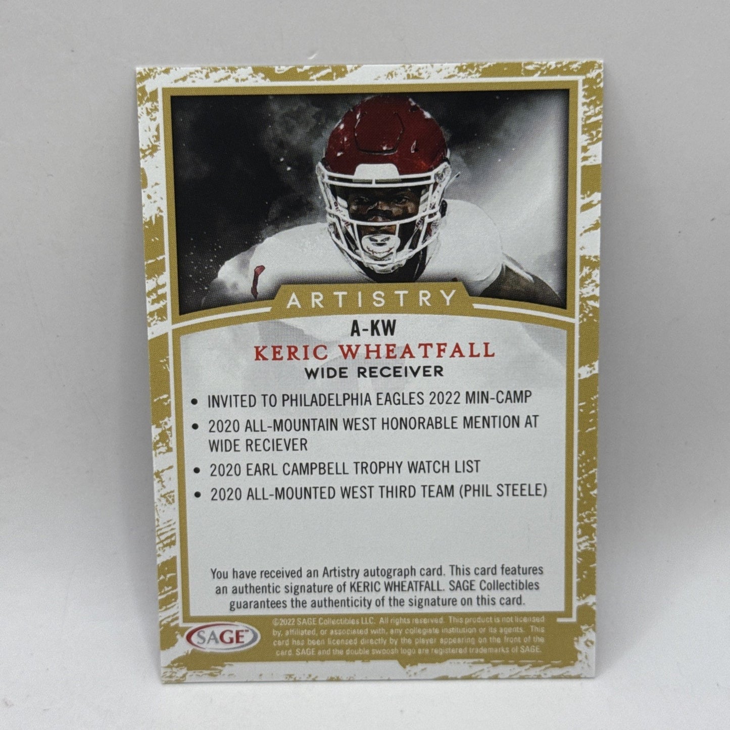 2022 SAGE Artistry Auto Red Keric Wheatfall #A-KW Auto NFL Philadelphia Eagles