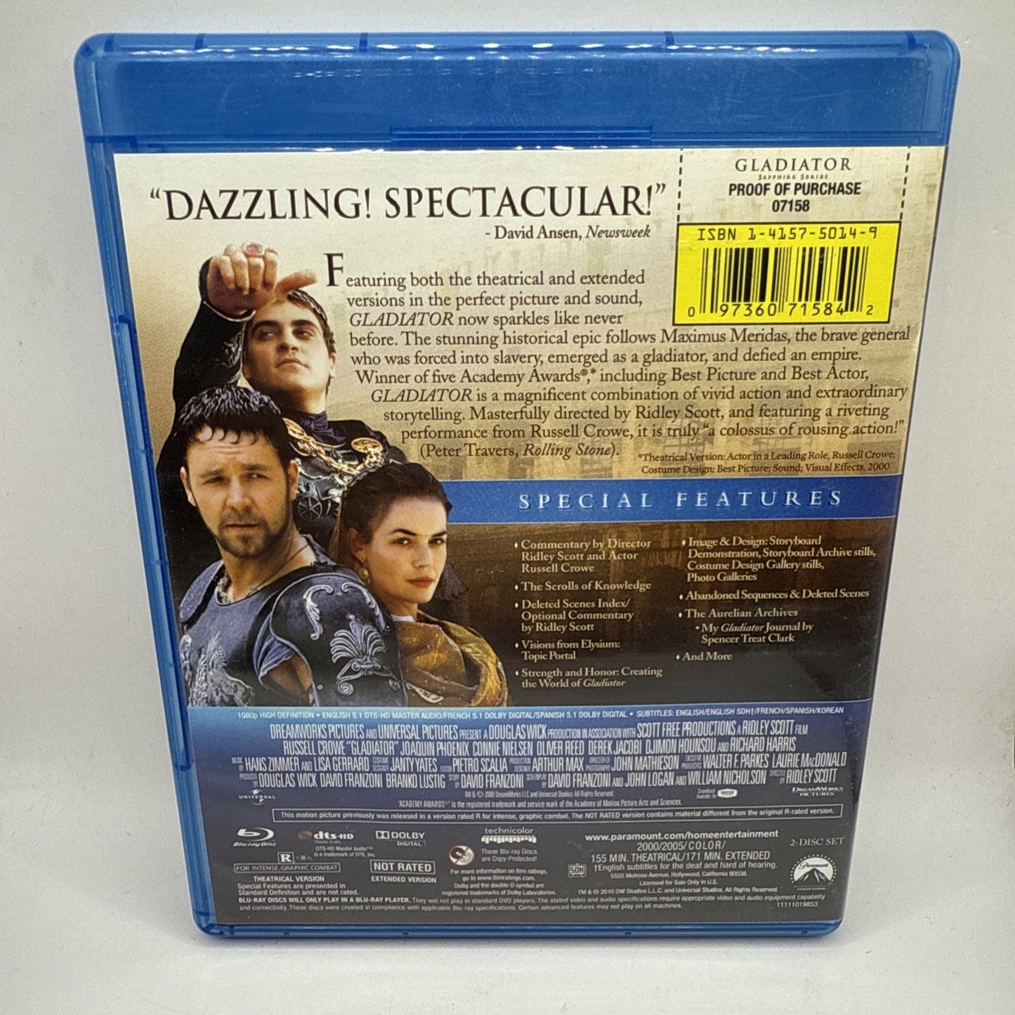 Gladiator (Blu-ray, 2000) - Sapphire Series - 2 Discs - Russell Crowe Movie