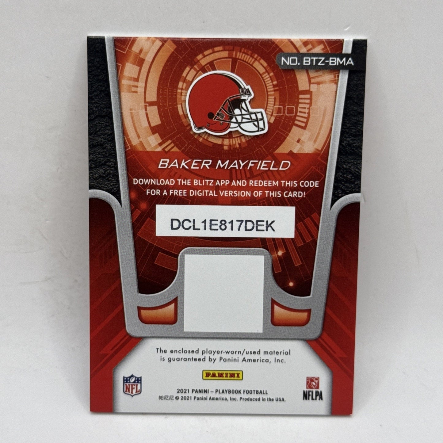 2021 Panini Playbook Baker Mayfield Blitz Jersey Worn GU PATCH BTZ-BMA Bucs