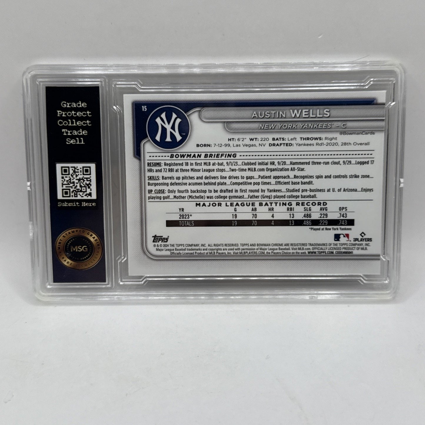 2024 Bowman Chrome AUSTIN WELLS Silver Wave Rookie SP /100 YANKEES Graded 10 Gem