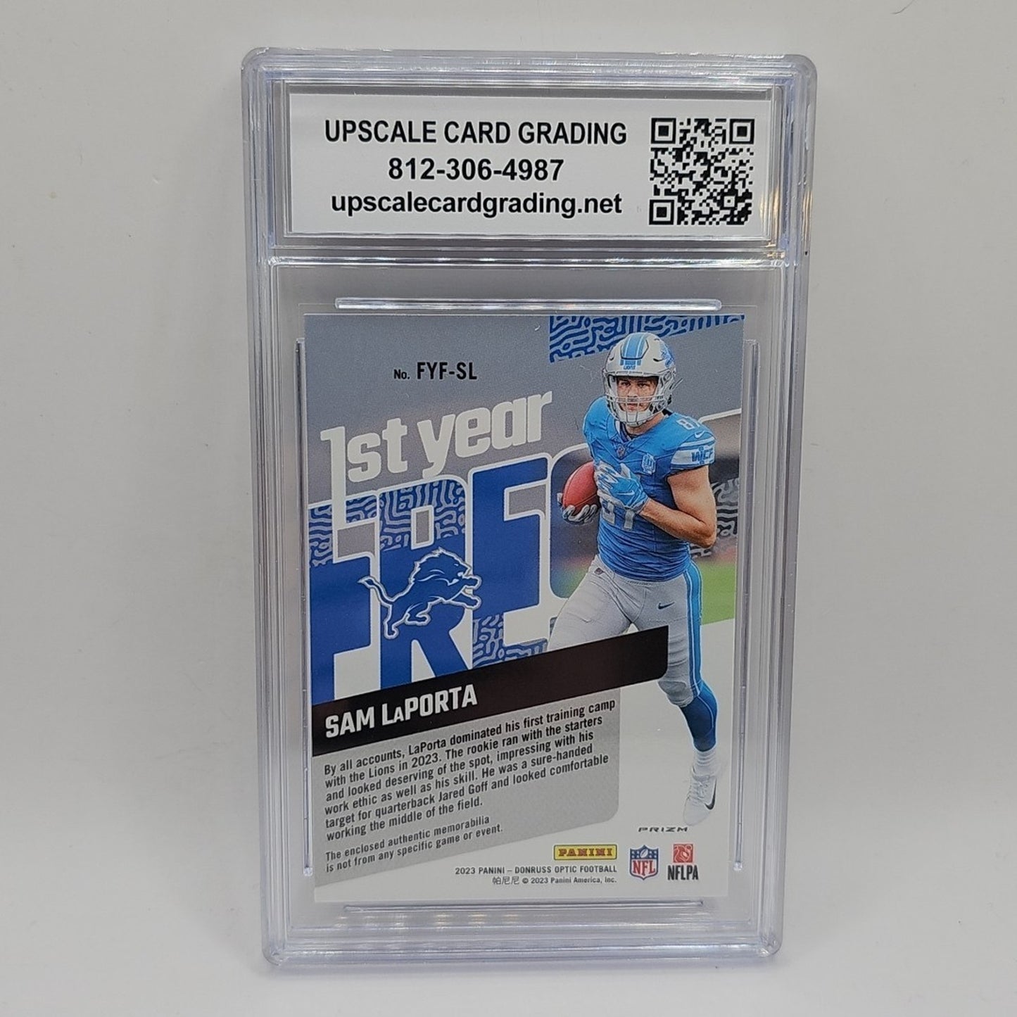 2023 Optic Sam LaPorta First Year Fresh Relic HYPER PRIZM NFL Graded 9 #FYFSL