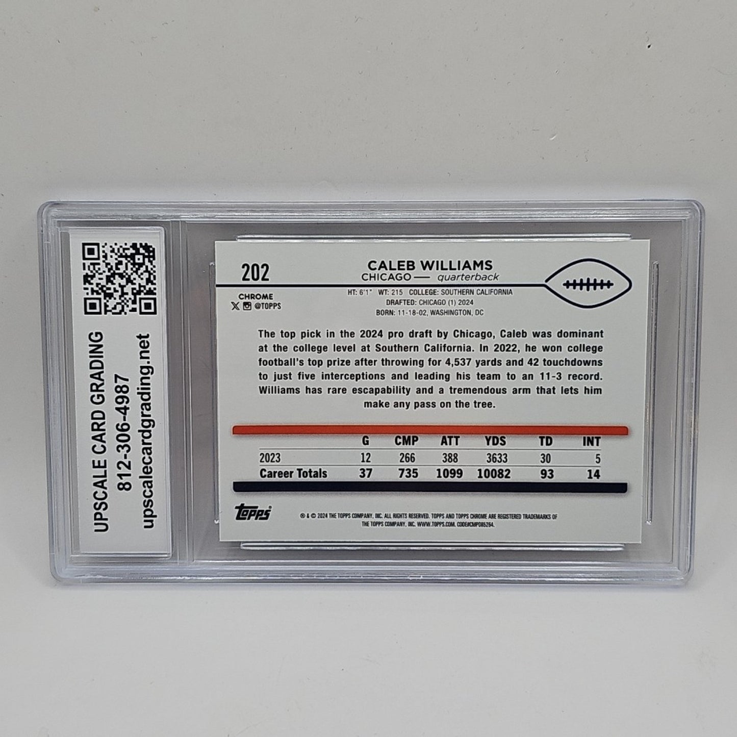 2024 Topps Chrome Caleb Williams Rookie X Fractor NFL Chicago Bears Graded 10