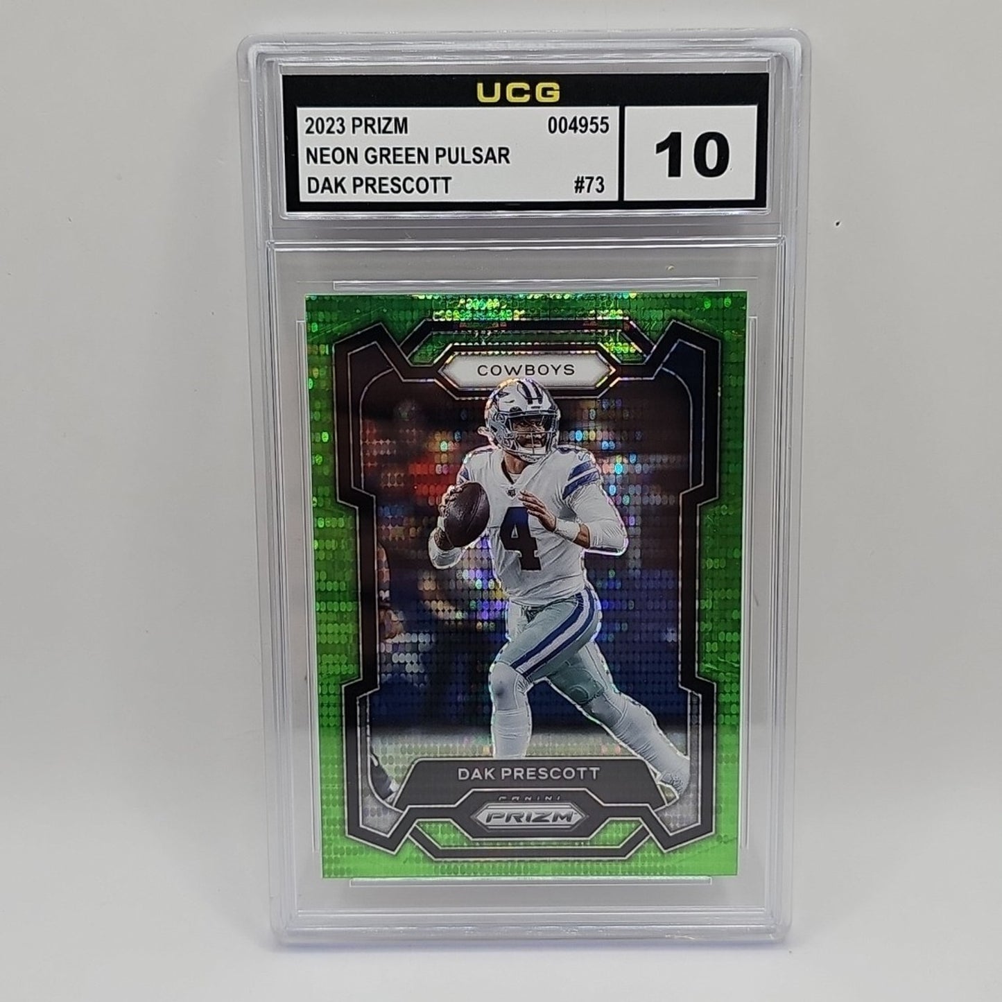 2023 Panini Prizm #73 Dak Prescott Neon Green Pulsar Graded 10 Gem Mint NFL Card