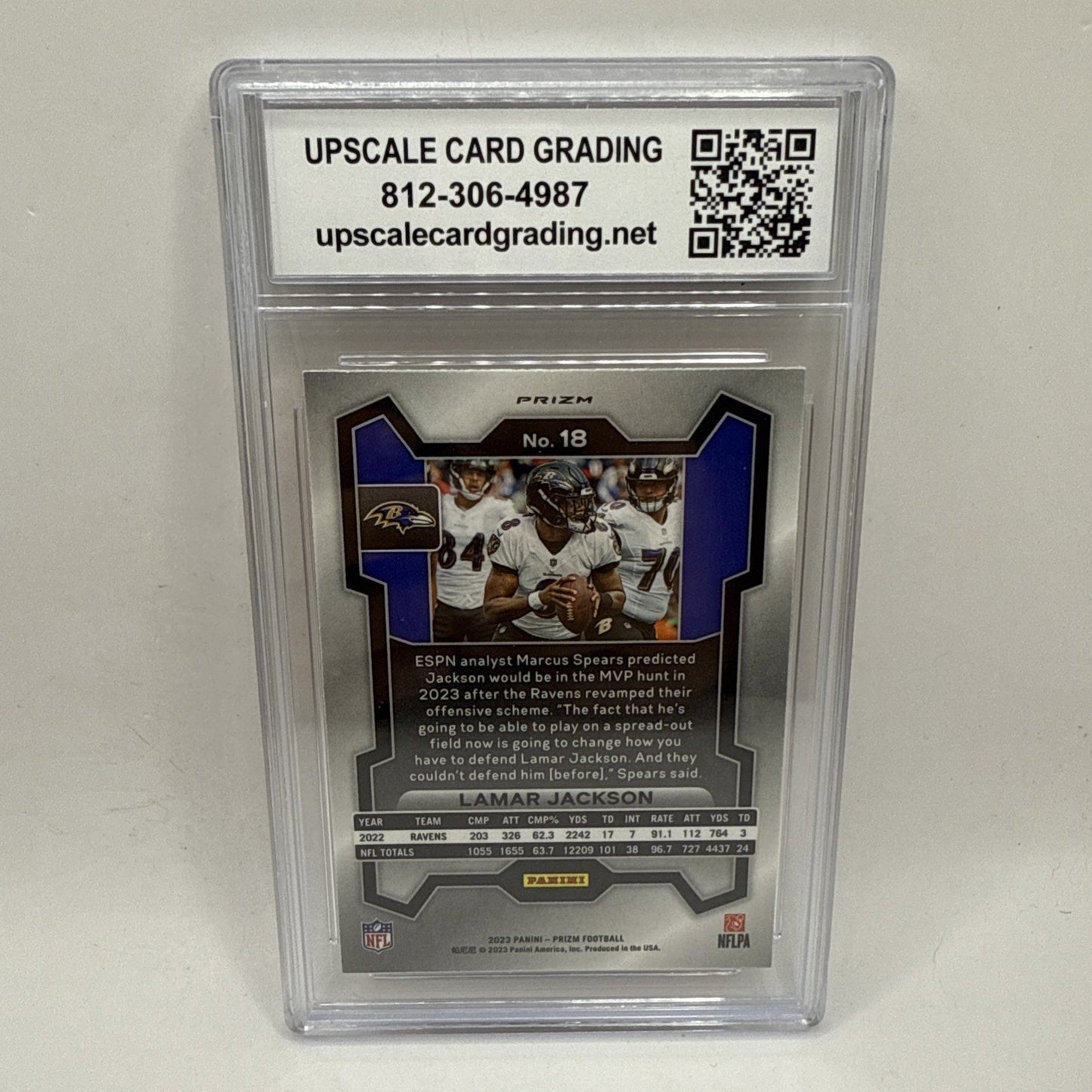 Lamar Jackson 2023 Panini Prizm #18 Orange Lazer Prizm Baltimore Ravens Graded