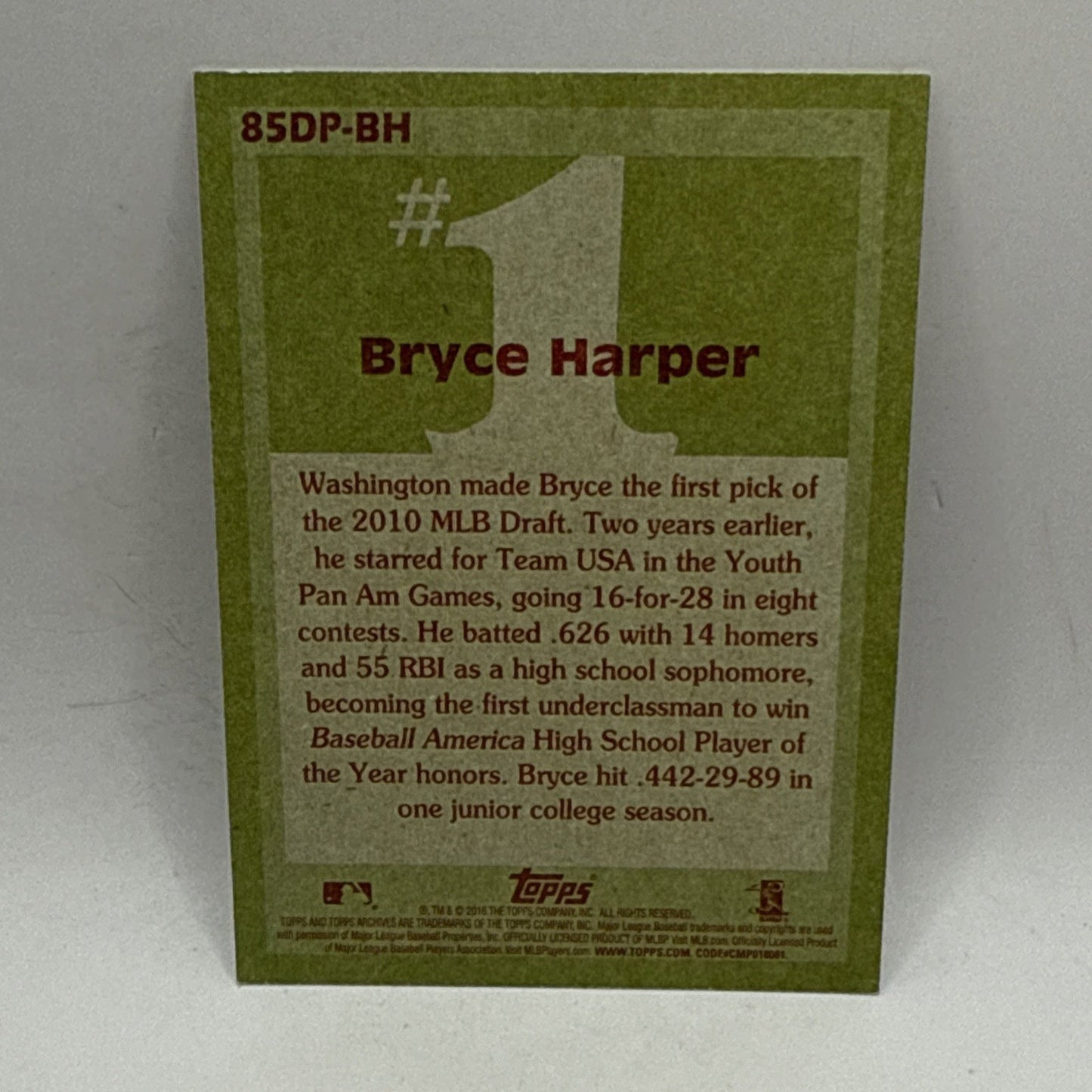 2016 Topps Archives 1985 Topps #1 Draft Picks #85DP-BH Bryce Harper Nationals