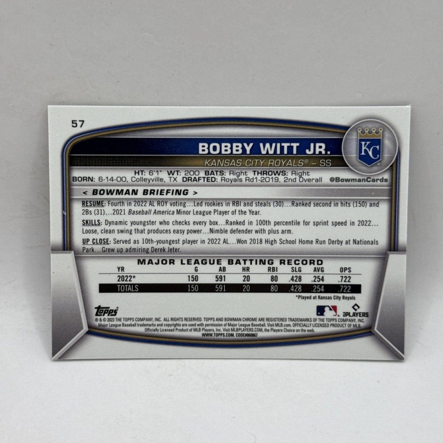 2023 Bowman Chrome Mojo Holo Refractor #57 Bobby Witt Jr MLB Kansas City Royals