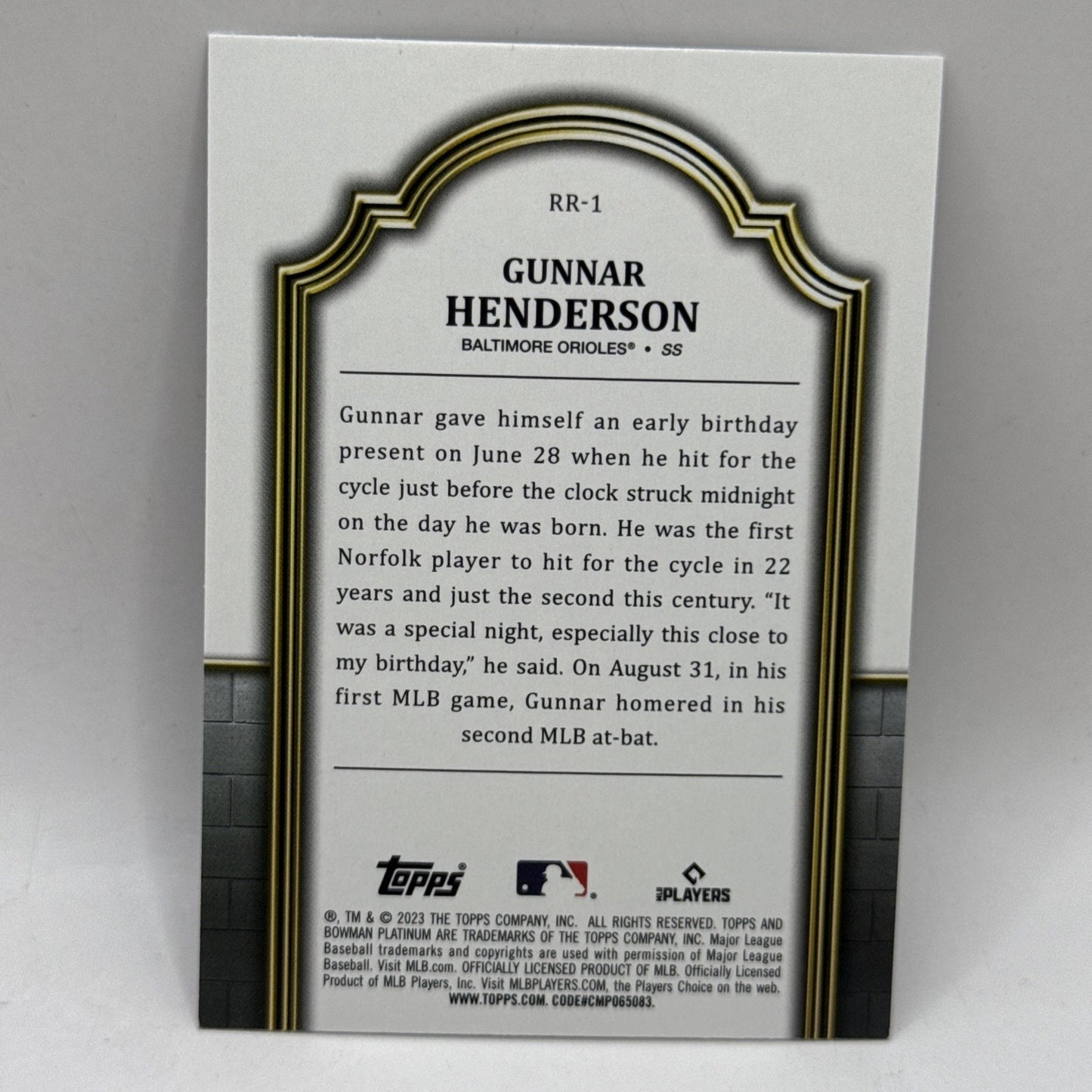 2023 Bowman Platinum Renowned Rookies Gunnar Henderson MLB Orioles RC