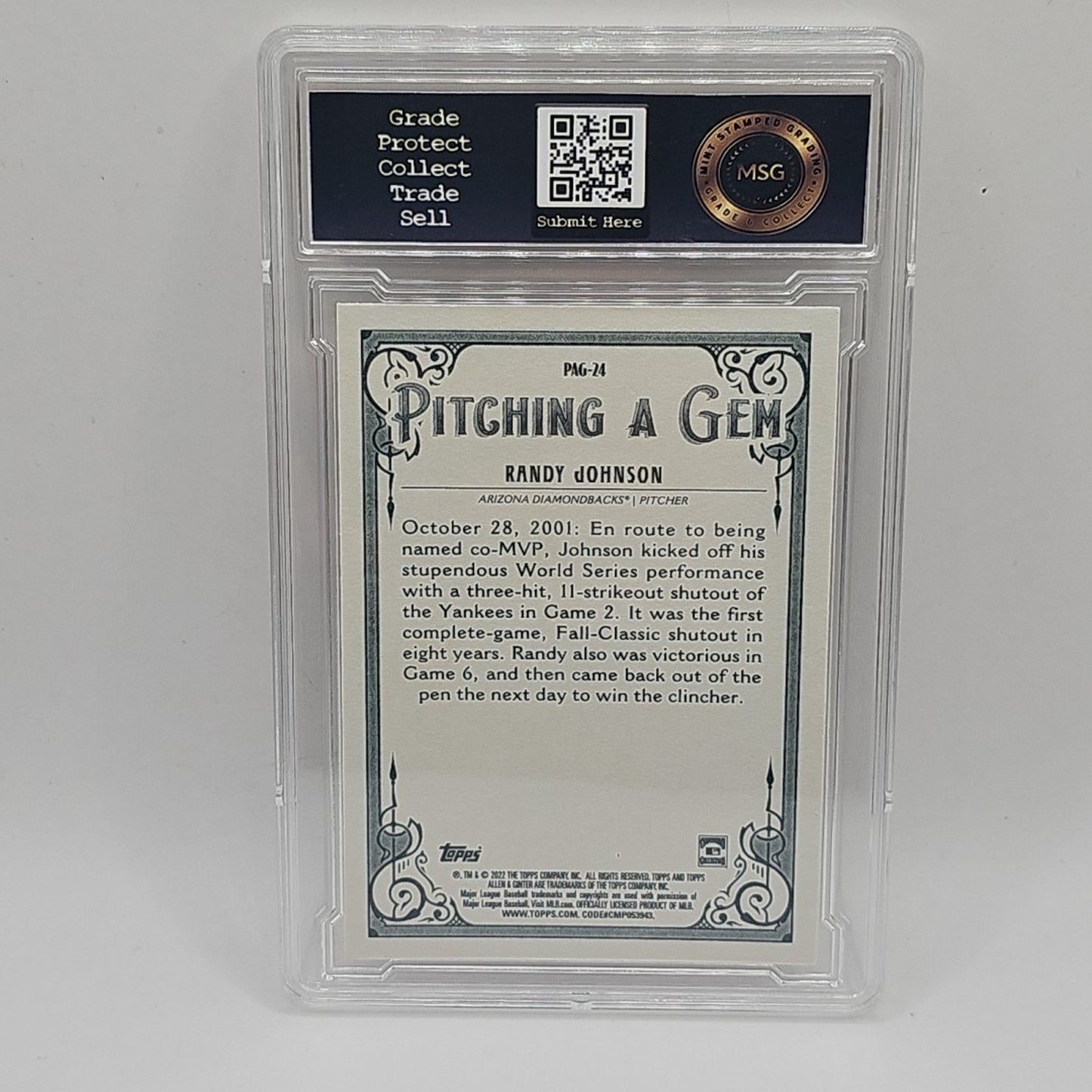 Randy Johnson Diamondbacks 2022 Topps Allen & Ginter Pitching A Gem #24 Graded