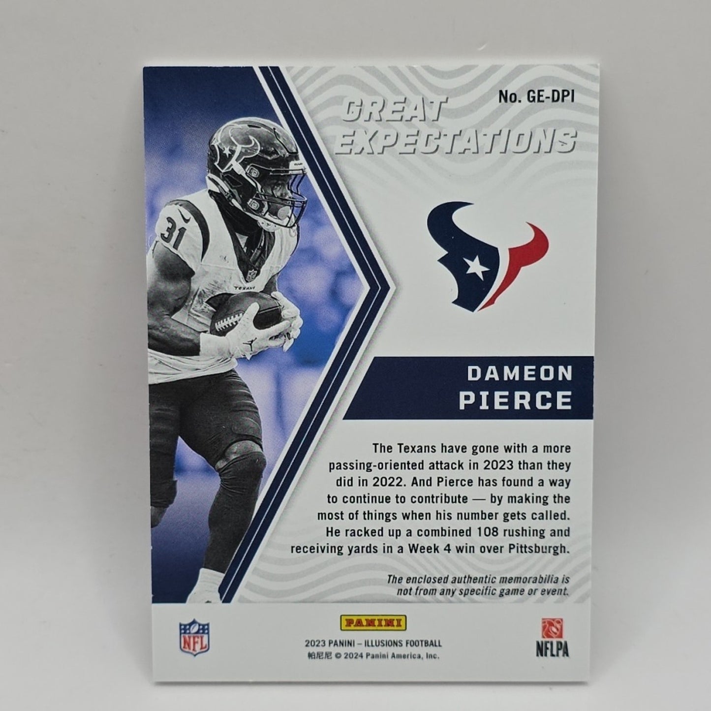 2023 Panini Illusions Great Expectations Relic #GE-DPI Dameon Pierce TEXANS