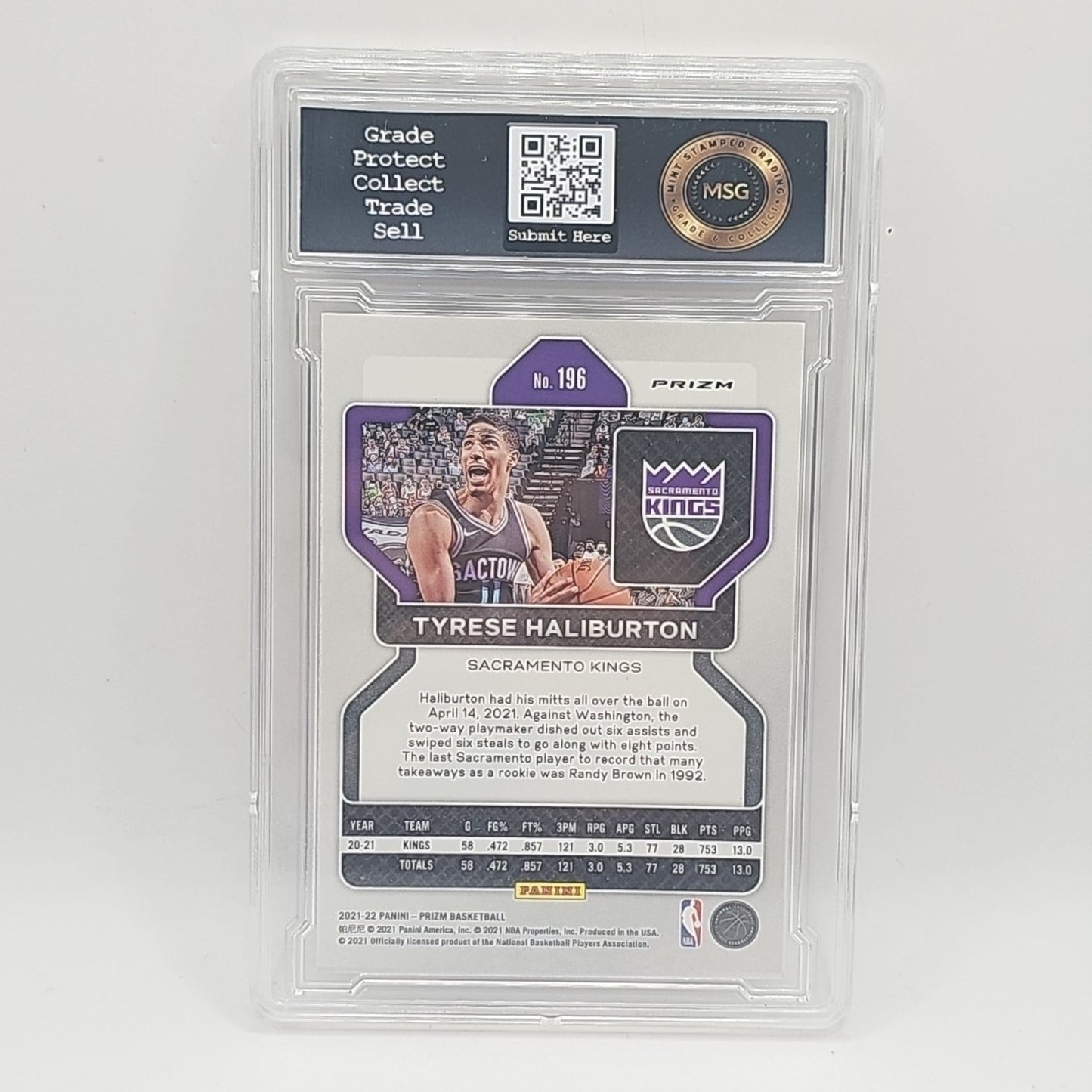 2021 Panini Prizm Basketball Tyrese Halliburton Prizm Silver #196 Graded 8