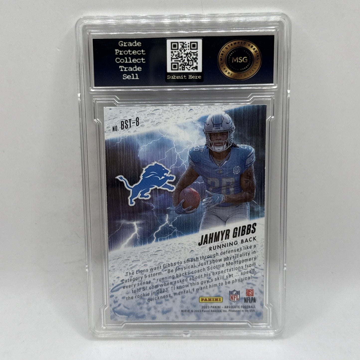 2023 Panini Absolute By Storm Jahmyr Gibbs RC #BST-8 Detroit Lions Rookie Graded