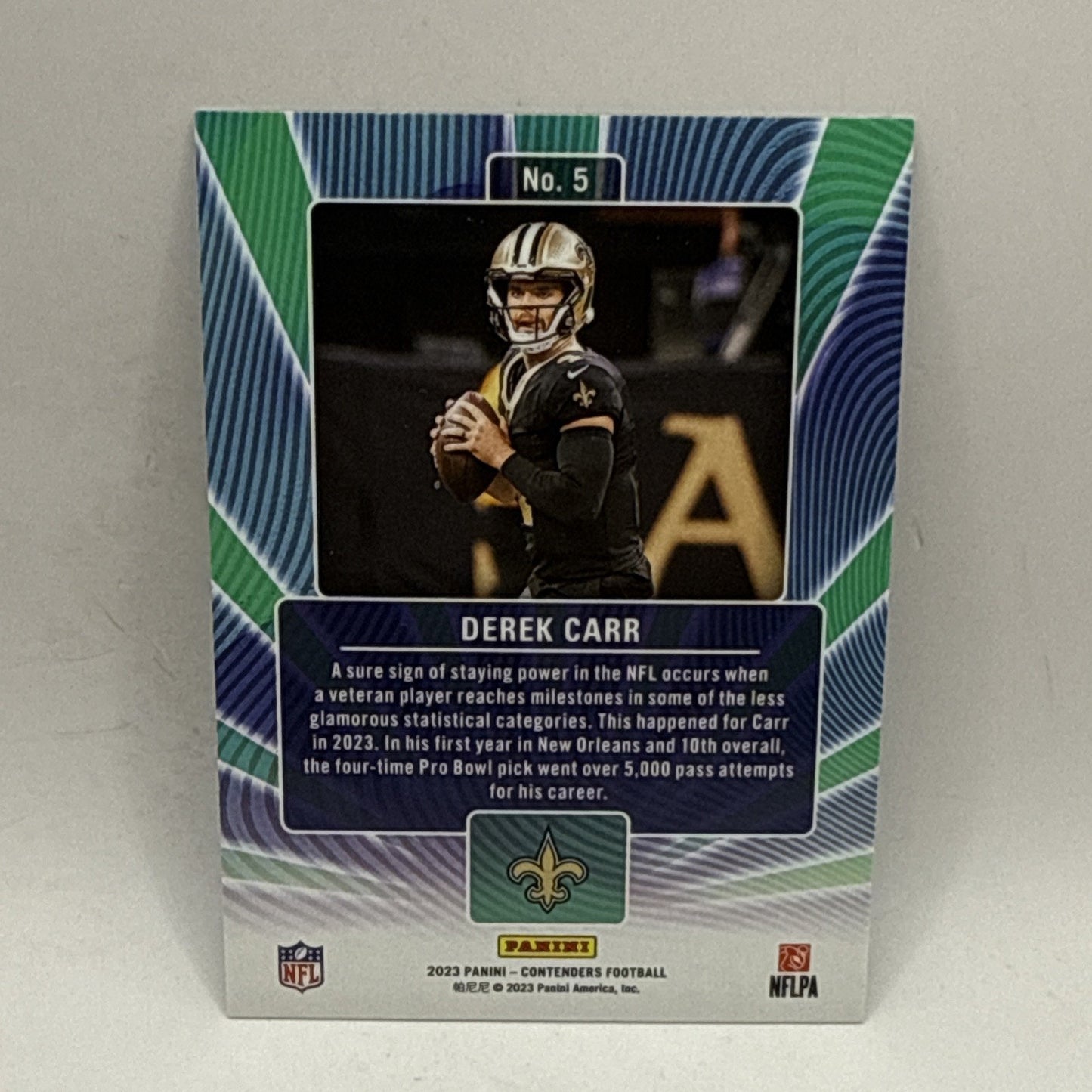 2023 Panini Contenders Derek Carr Winning Ticket #5 New Orleans Saints