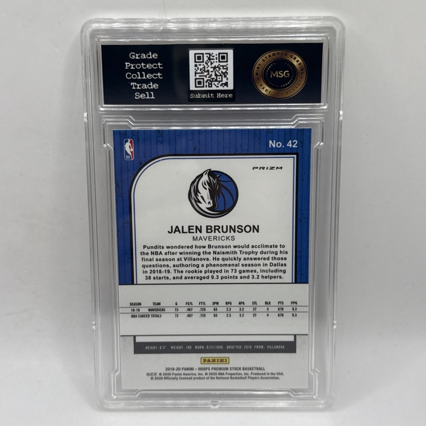 2019-20 NBA Hoops Premium Stock Jalen Brunson Blue Ice Prizm #42 Knicks Graded 9