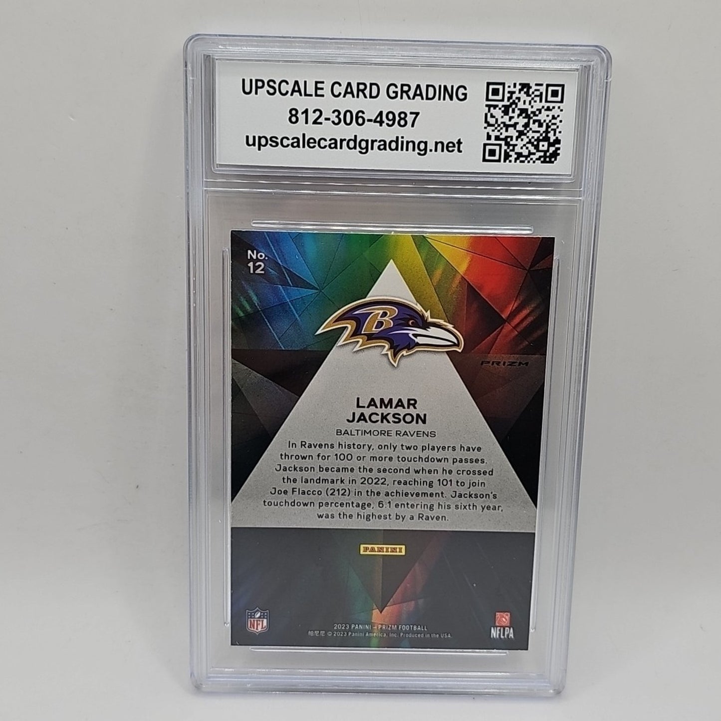 2023 Panini Prizm Prizmatic Green Prizm Lamar Jackson #12 Graded 9 NFL Card