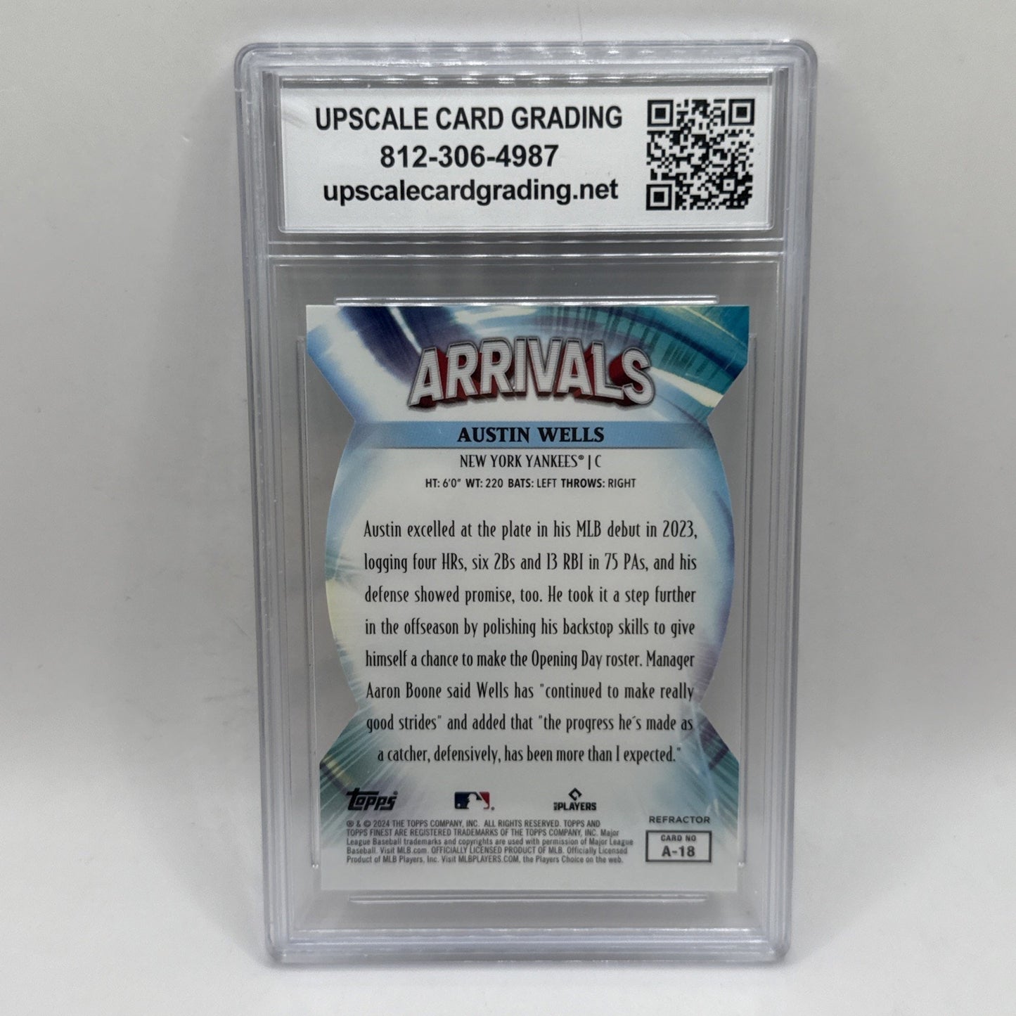 2024 Topps Finest - Arrivals Refractor #A-18 Austin Wells (RC) Graded 9 Die-Cut