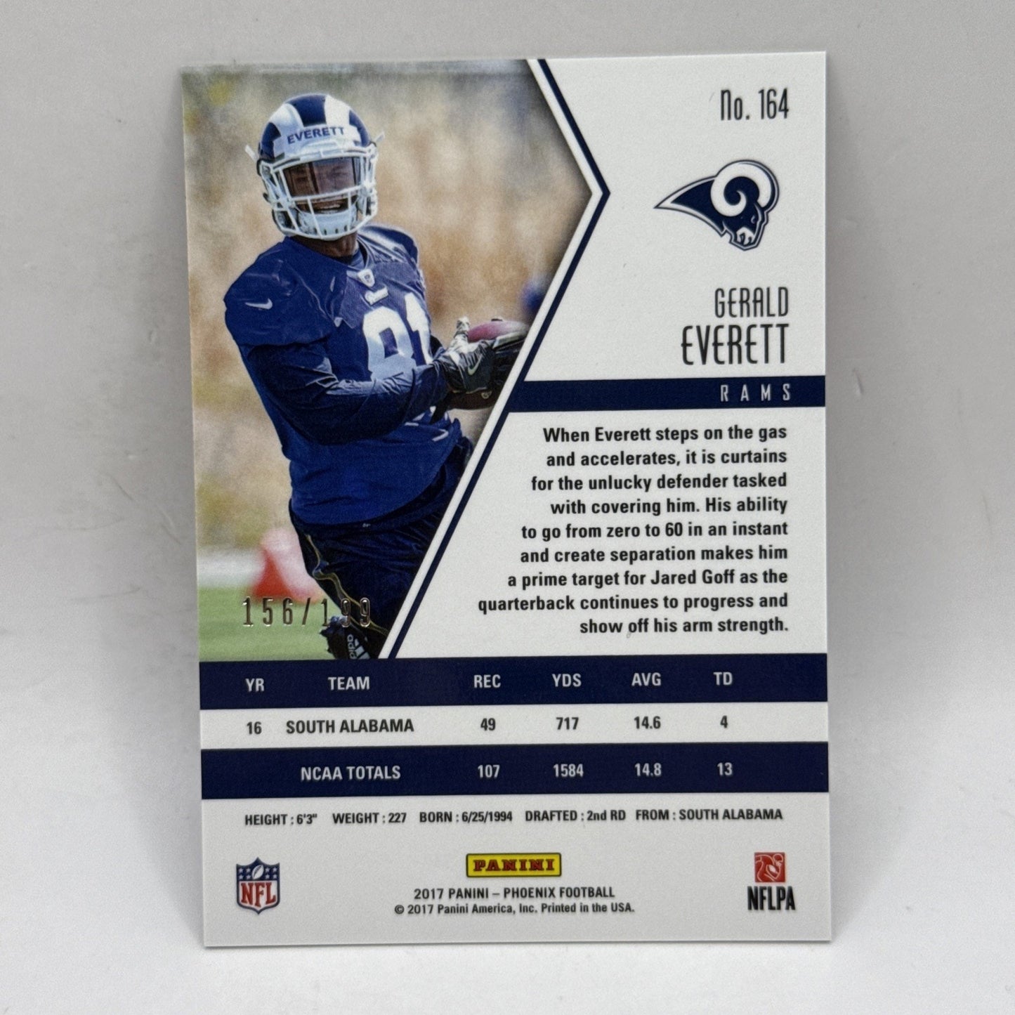 Gerald Everett 2017 Phoenix RC /199 Pink Football Card Seahawks #164 NFL Rams
