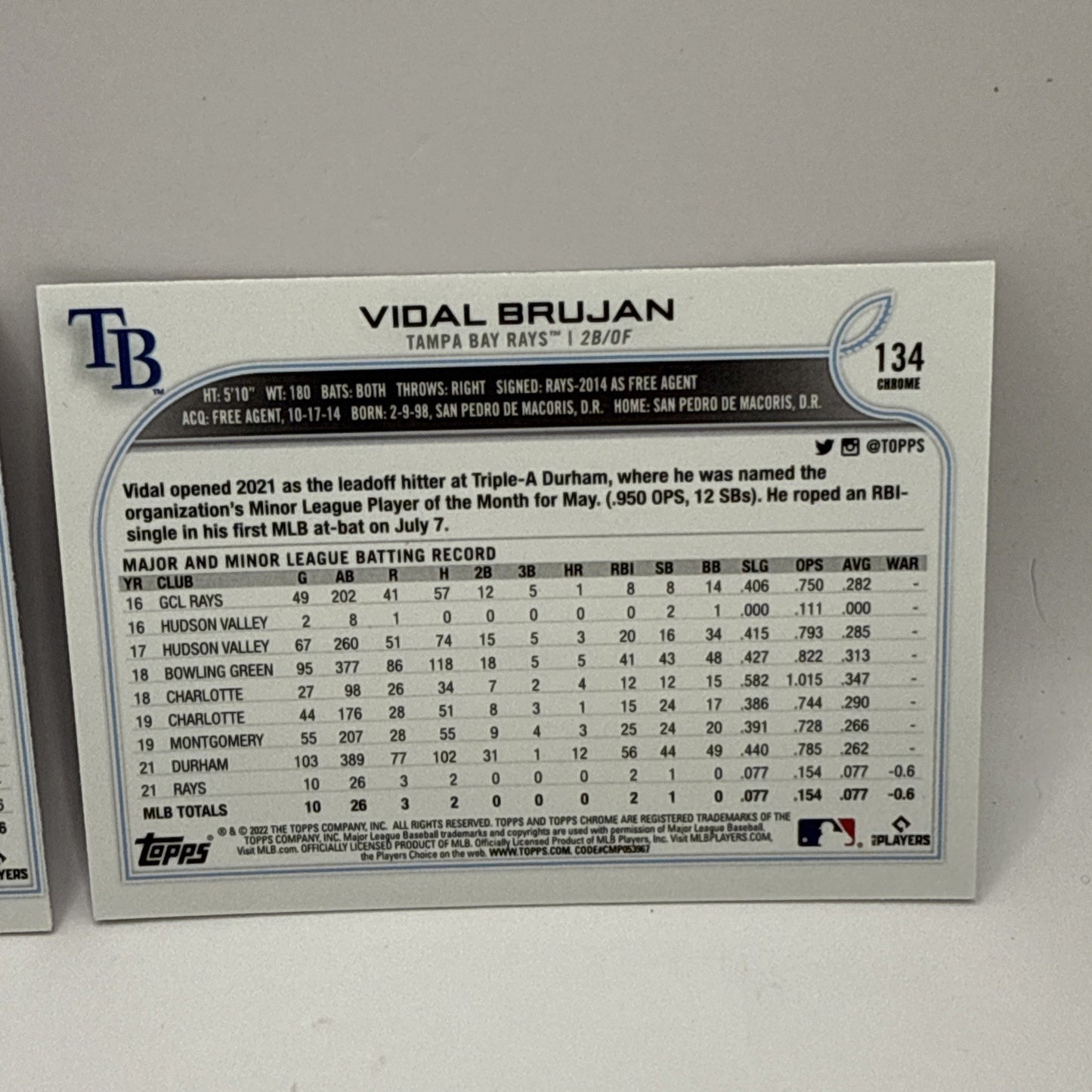 2022 Topps Chrome Vidal Brujan Pink Refractor #134 Tampa Bay Rays MLB